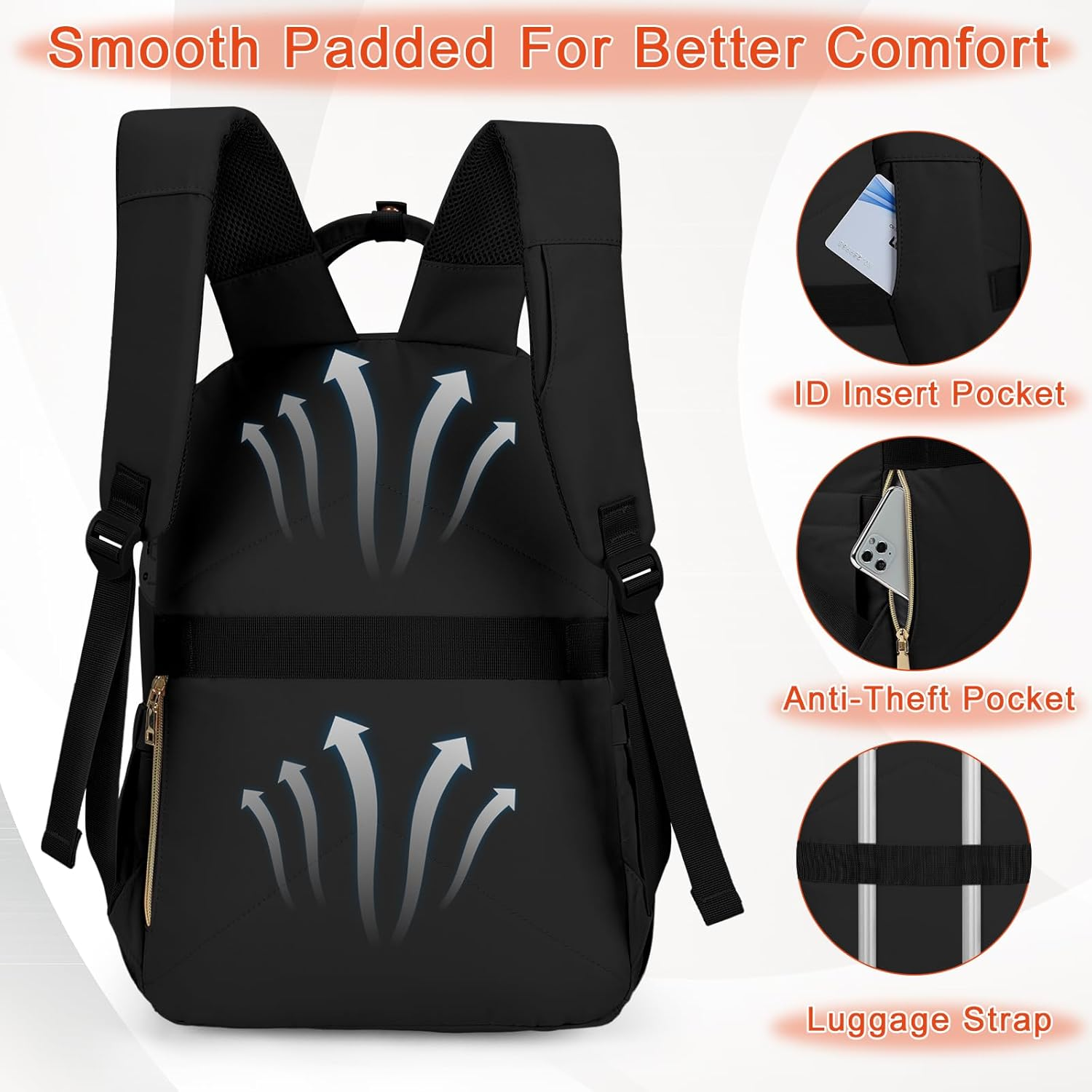 KTMOUW Backpack for Women Laptop Backpack 15.6 Inch Water Resistant Daypack for Travel Work Casual Use, with USB Charging Port image number 3