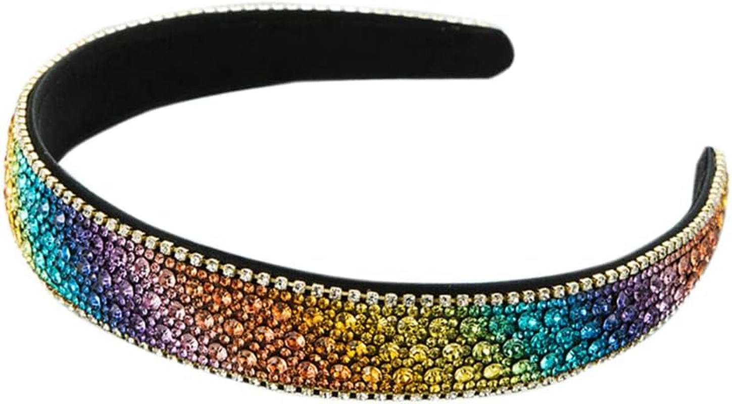 Crystal Rhinestone Headbands Velvet Padded Wide Headwear Diamond Beads Bling Hair Bands Non-Slip Hard Headbands for Women Girls Daily Wear Party Wedding Hair Accessories (Diamondde) image number 4