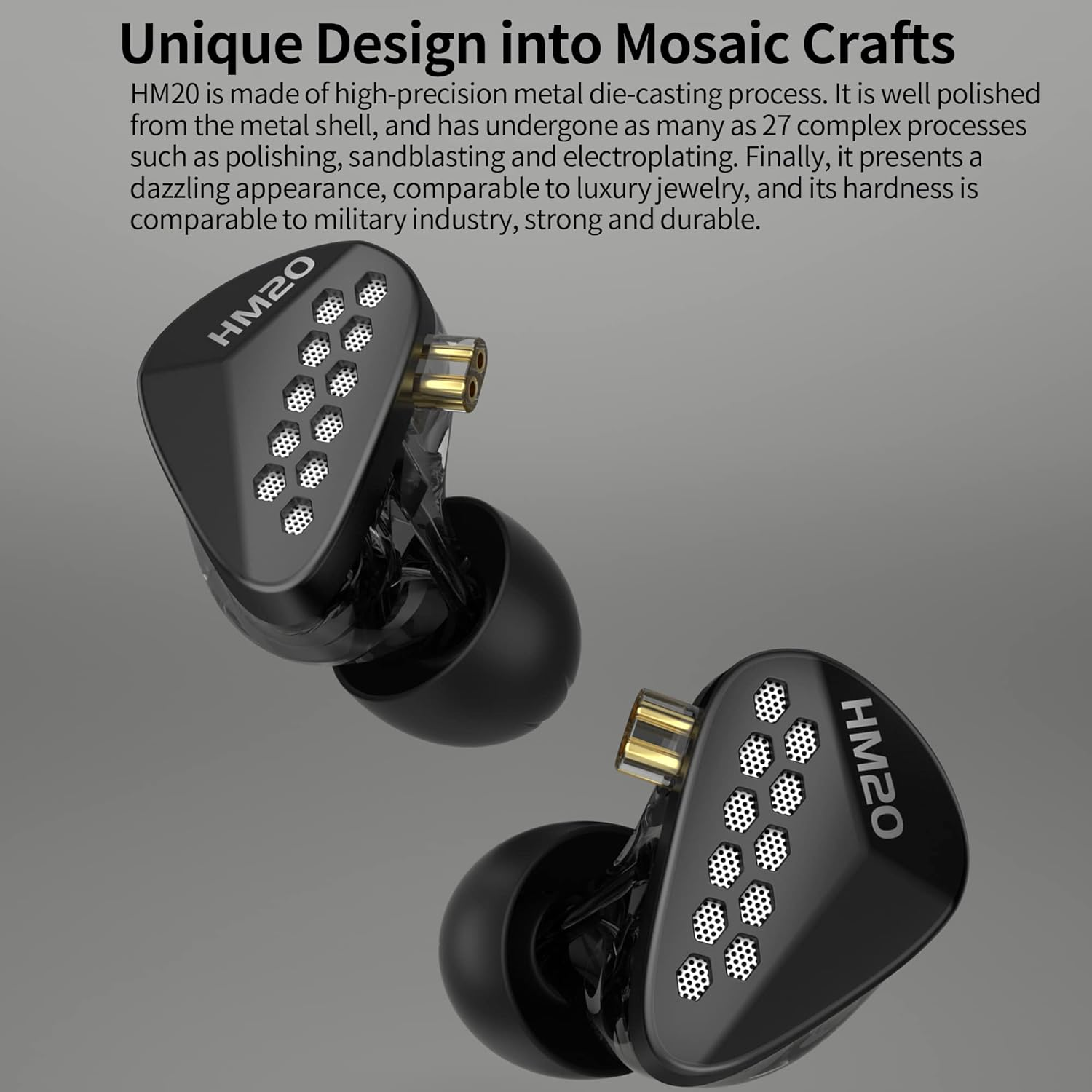 Erjigo In-Ear Monitors, CCA HM20 16-Units Hybrid in Ear Earphones, Hifi Stereo Noise Isolating Sport IEM Wired Earbuds/Headphones with Detachable Cable for Musician Audiophile (Black, without Mic) image number 2