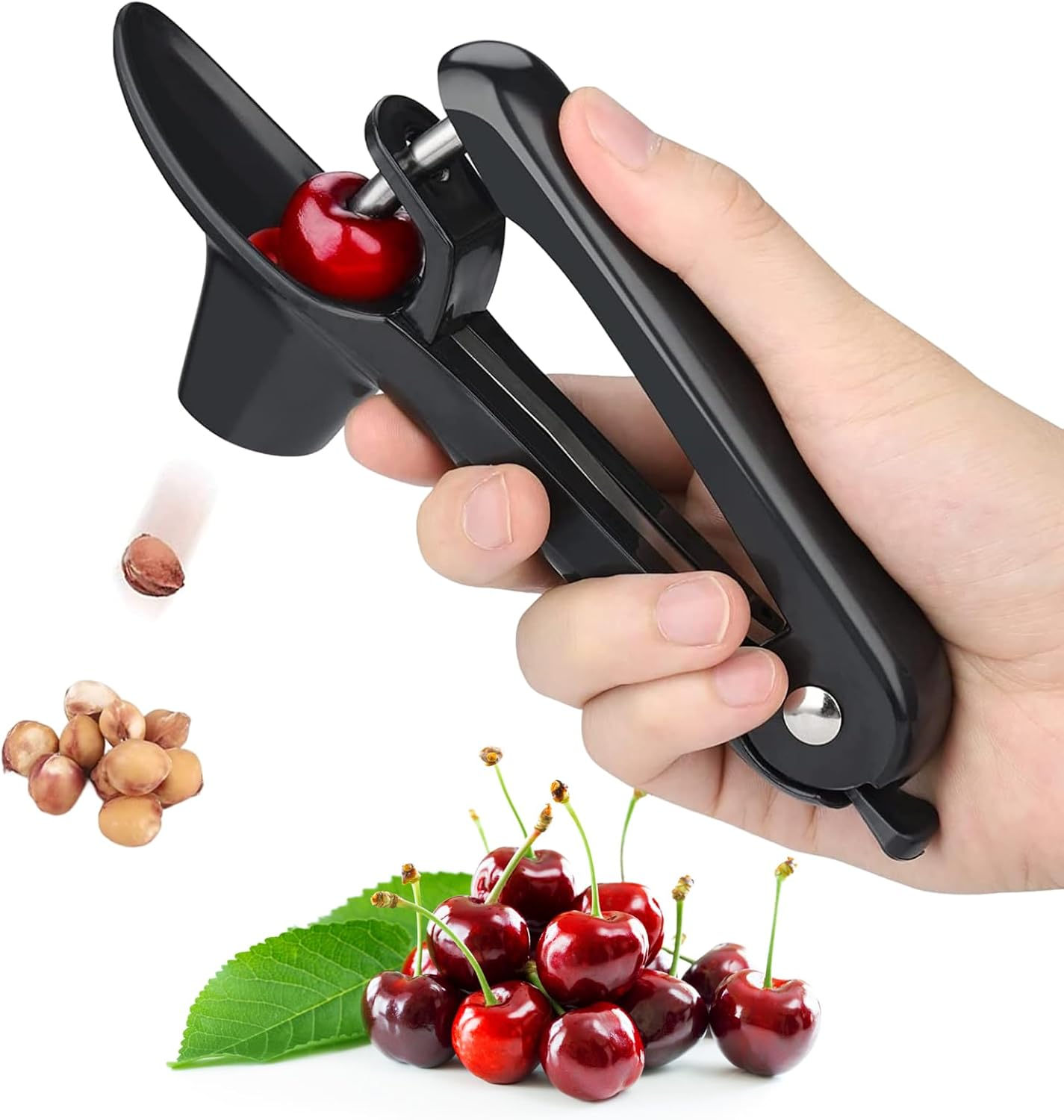 Cherry Pitter - Heavy-Duty Olive and Cherry Pitters Corer Tool with Space-Saving Lock Design, Multi-Function Cherries Stoner Seed Remover Tool for Making Cherry Jam (Black) image number 3