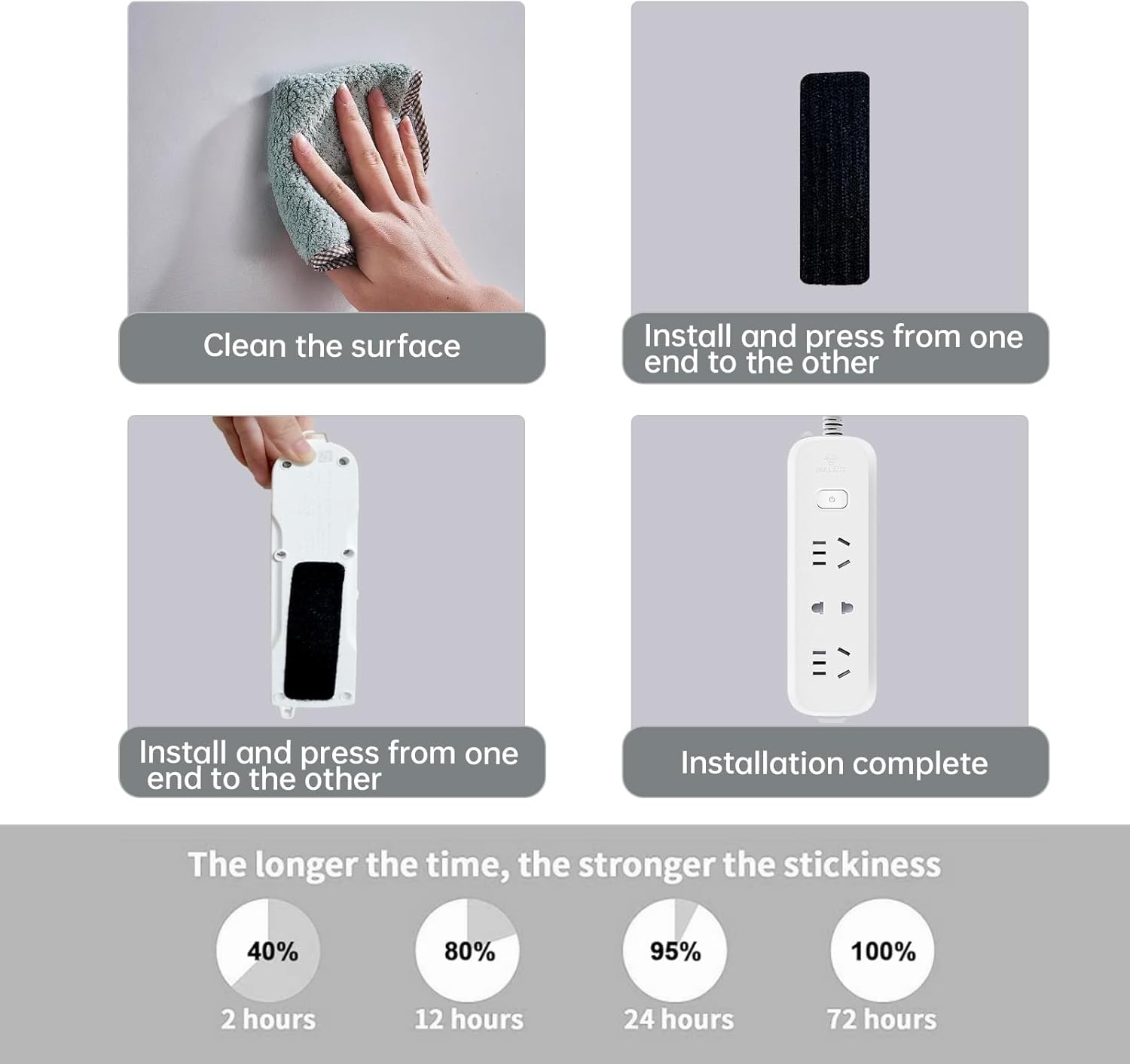 14Pcs Double Sided Sticky Strips,Double Sided Tape,Hook and Loop Strips with Adhesive - Black-14Pcs image number 4