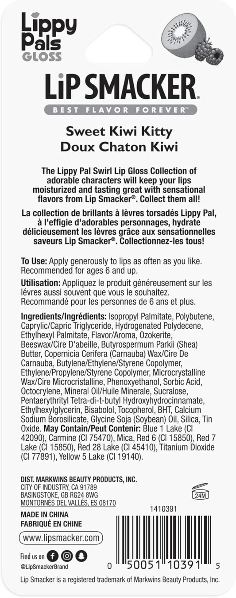 Lip Smacker Lippy Pals Kitty Kitten, Flavored Moisturizing & Smoothing Soft Shine Lip Balm, Hydrating & Protecting Fun Tasty Glossy Finish, Cruelty-Free & Vegan - Sweet Kiwi Kitten