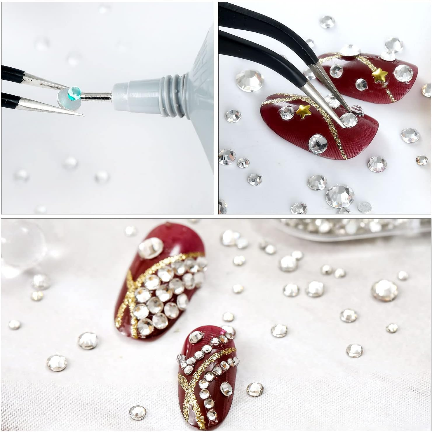 4240Pcs Flatback Black Rhinestones Glass Crystal Gemstones for Nail Art Eye Jewels Makeup round with Tweezers and Picking Pen (SS6~SS20 Set) - Black image number 4