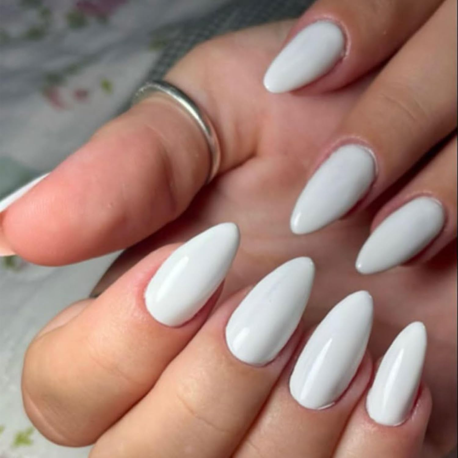 Lunarcharm 240 Pieces White Almond Press-On Nails Medium Size False Nails, Artificial Nail Tips - Black image number 2