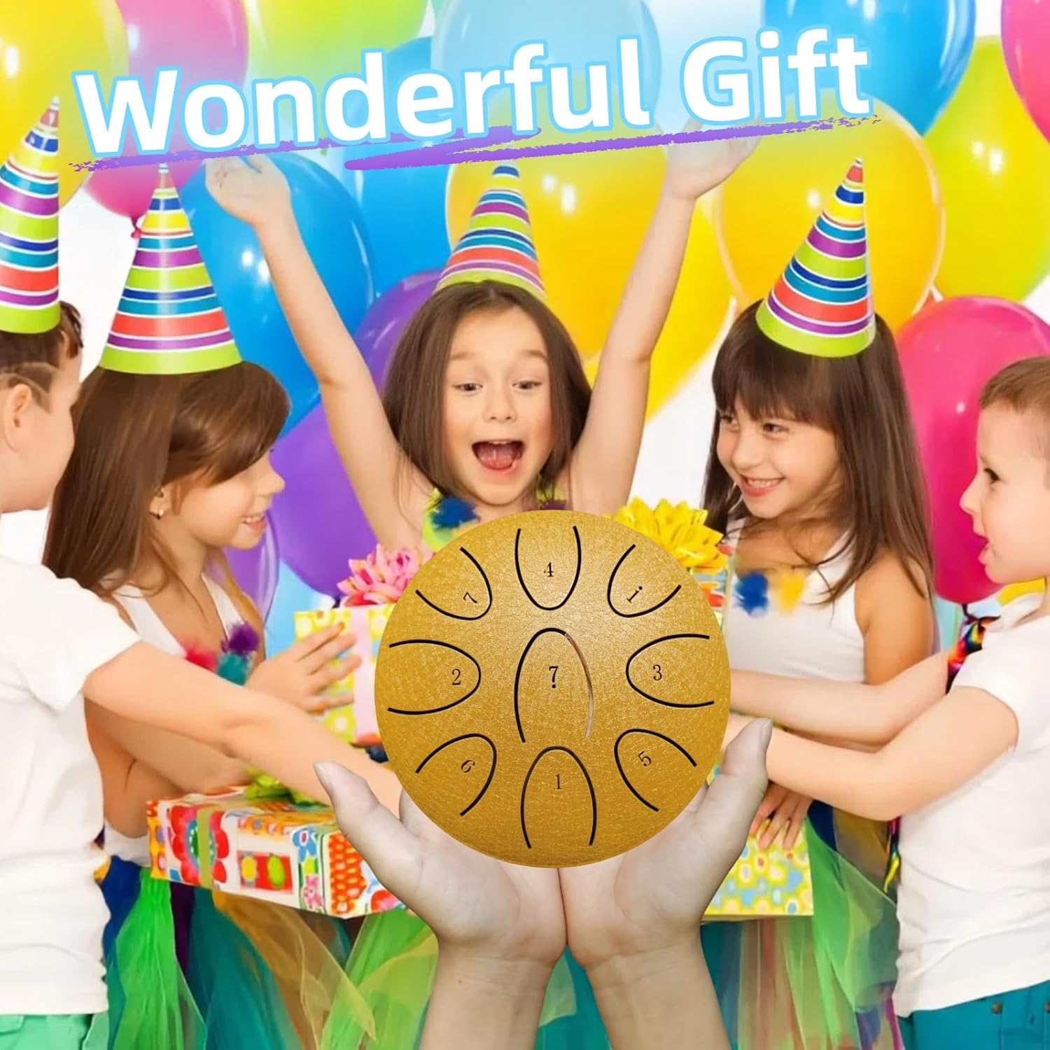 Steel Tongue Drum 9-Note Scale 4-Inch Mini Rain Drum Children'S Instrument Engraved Note Markings for Durability Ideal Children'S Musical Enrichment (GOLDEN) image number 2