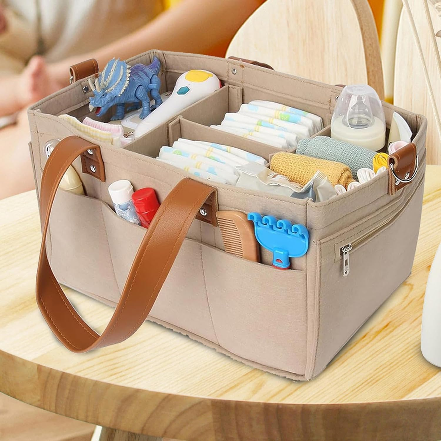 Felt Diaper Bag | Nappy Caddy | Baby Caddy | Nappy Caddy Organizer | Baby Diaper Organizer Bag | Baby Nursery Storage Bag | Diaper & Milk Bag Bag | Multi-Pocket Baby Clothes Bag for Travel & Outing image number 5