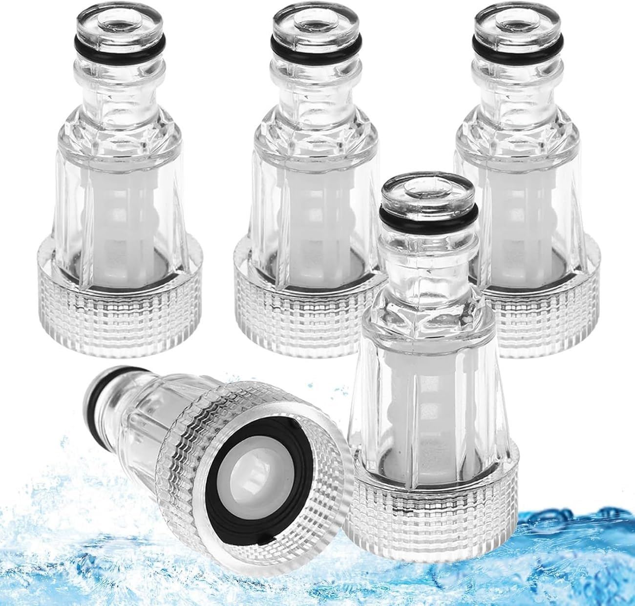 WADY 5Pcs Pressure Washer Plastic Pressure Washer Inlet Water Filter,3/4 Inch Anti- Clog Replacement Adapter for Garden Hose Connectors, Water Inlet Filter Replacement T (Transparent) image number 1