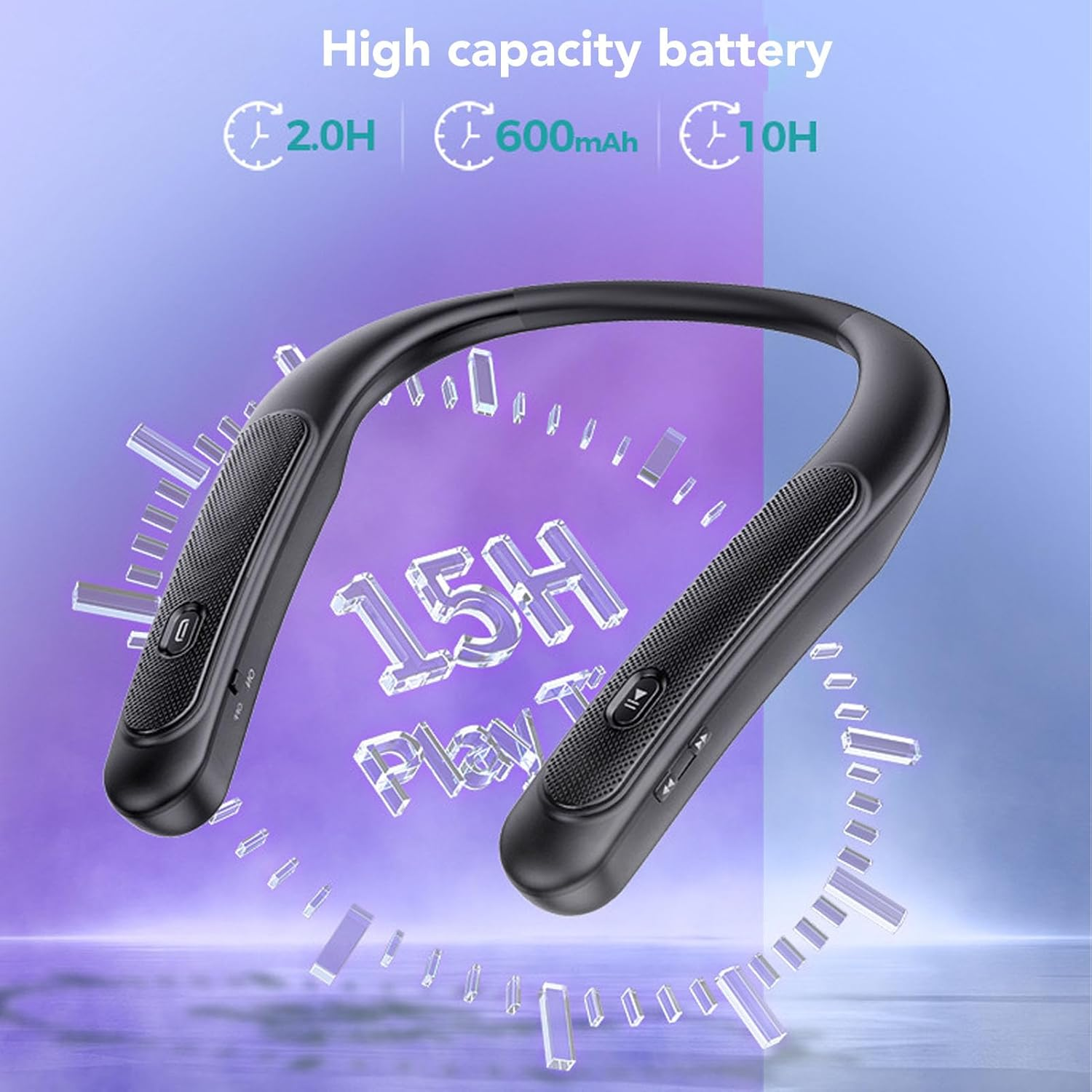 Generic Wireless Neckband Speaker, 3D Stereo Sound Bluetooth Speaker Built in Mic, 12H Playtime Low Latency Portable Wearable Speaker for Home Theater Audio, Gaming, Office, Sports image number 5