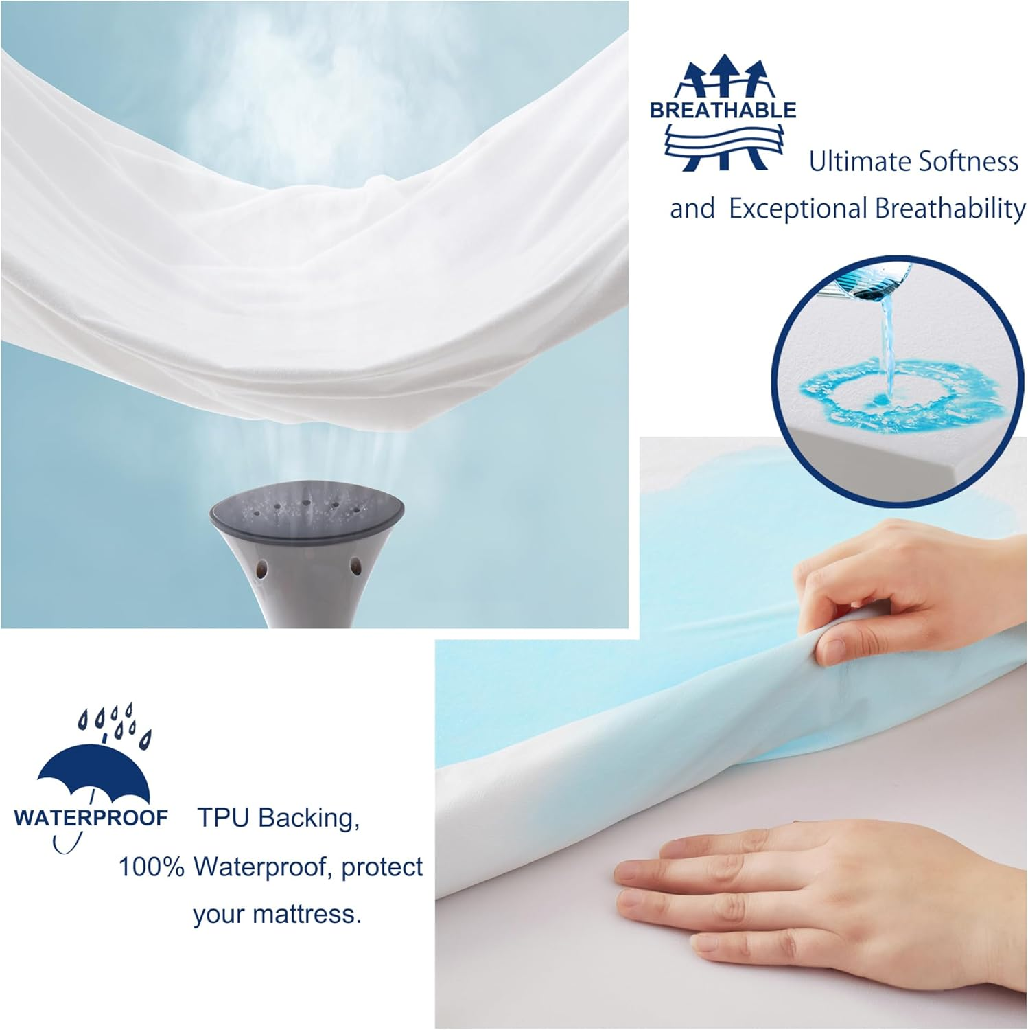 Mumullum Bamboo Terry Mattress Protector, 100% Waterproof and Breathable Fitted Sheet Bed Cover, 40Cm Deep Pocket Mattress Pad Cover, Queen image number 1