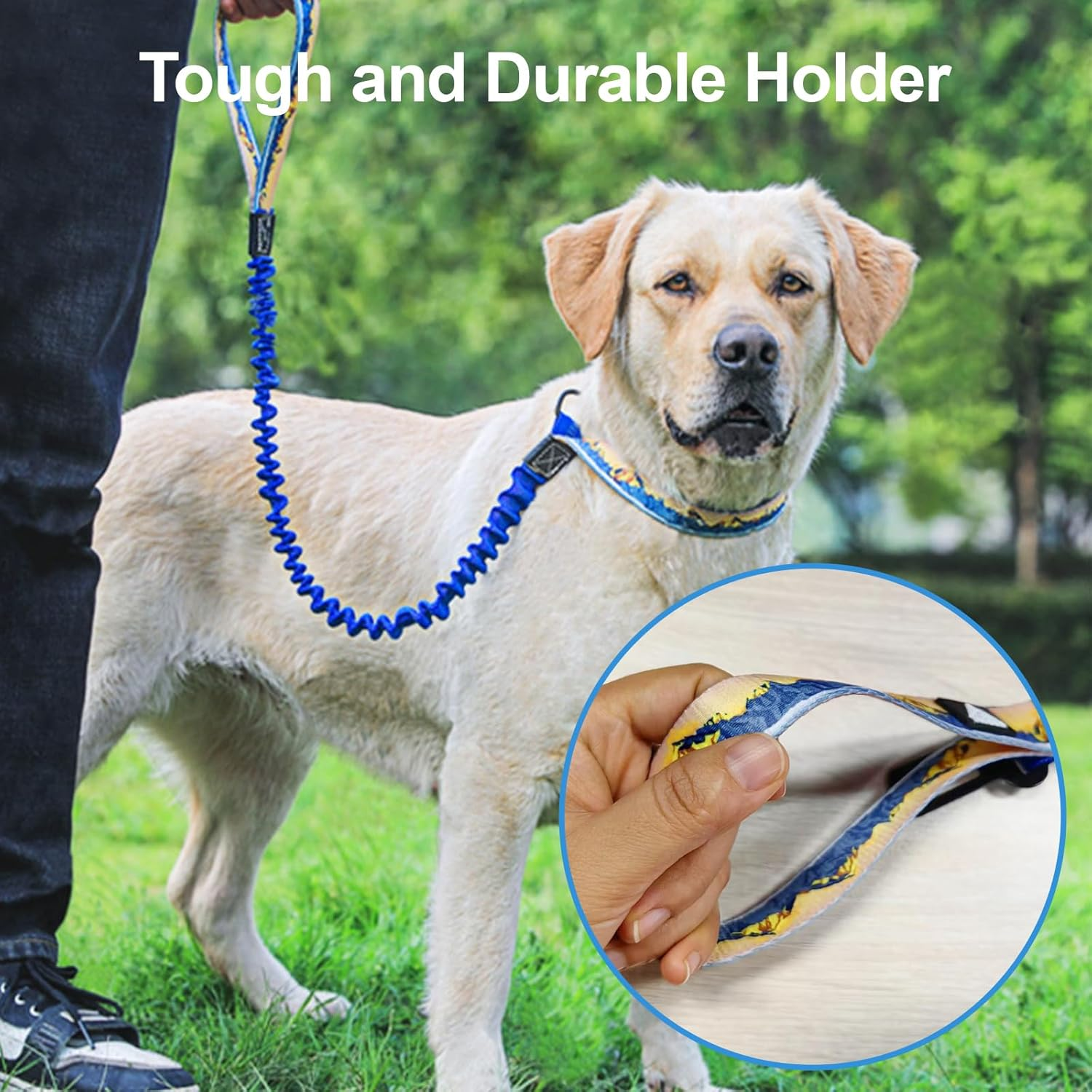 Proxima Direct Dog Car Seat Belt, Retractable Dog Car Harness Lead with Elastic Bungee Buffer, Reflective Nylon Adjustable Pet Dog Collar Leash with Safe Clip Buckle for All Cars Travel Camping Blue image number 2