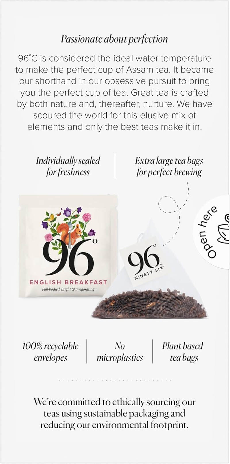 96&deg; English Breakfast Tea - 20 Pyramid Tea Bags X 3 Boxes, Individually Wrapped, Full Bodied, Everyday, Biodegradable Plant-Based Bags (60 Bags) image number 1