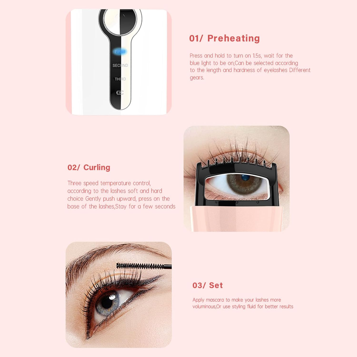 Electric Heated Eyelash Curler Rechargeable - Portable Mini Lash Curler with Quick Heating & Temperature Control (White) image number 2