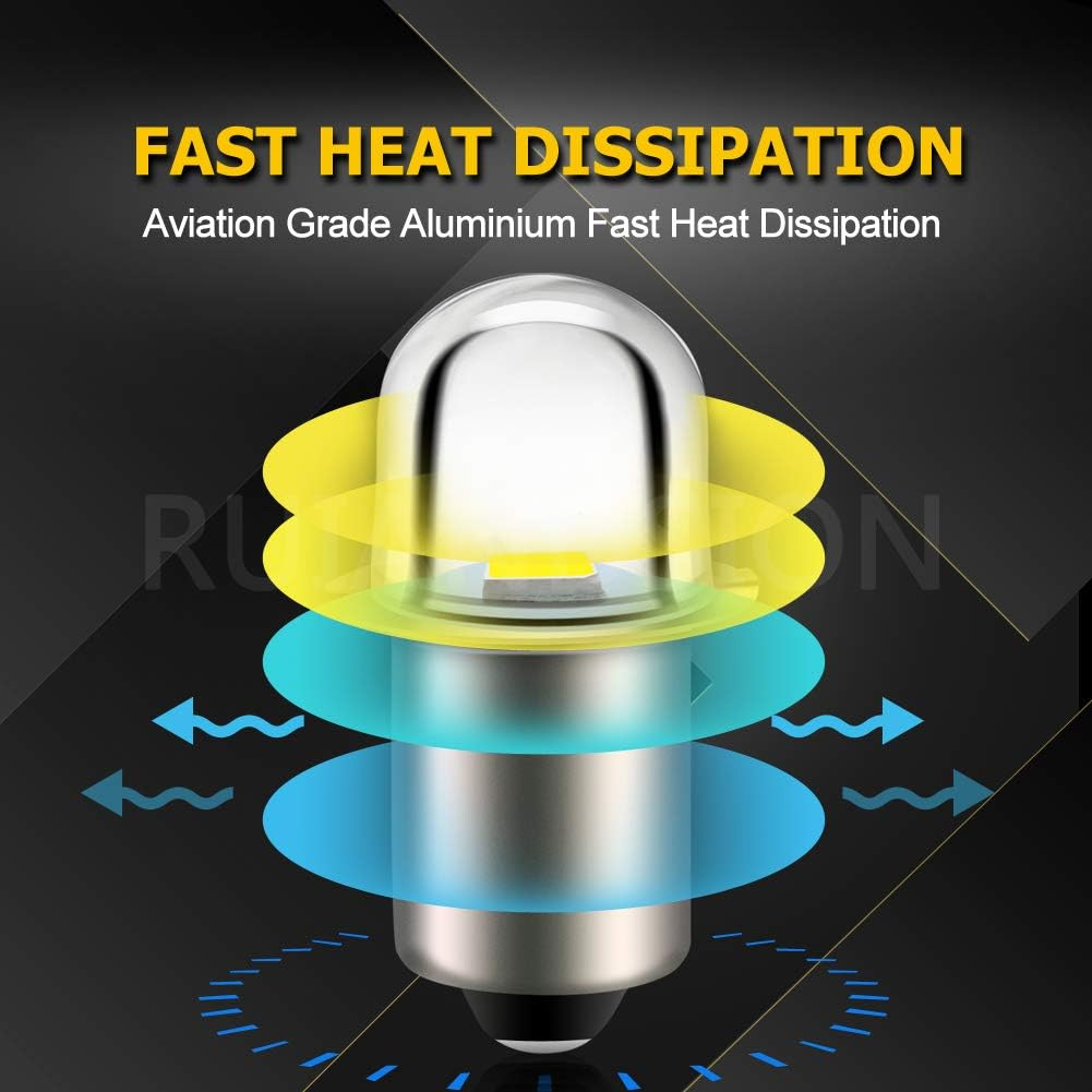 Ruiandsion Upgrade LED Flashlight Bulb 18V P13.5S Base Socket White LED Bulbs Replacement for Headlamp Flashlight Torch Lights,Non-Polarity (Pack of 5) image number 5