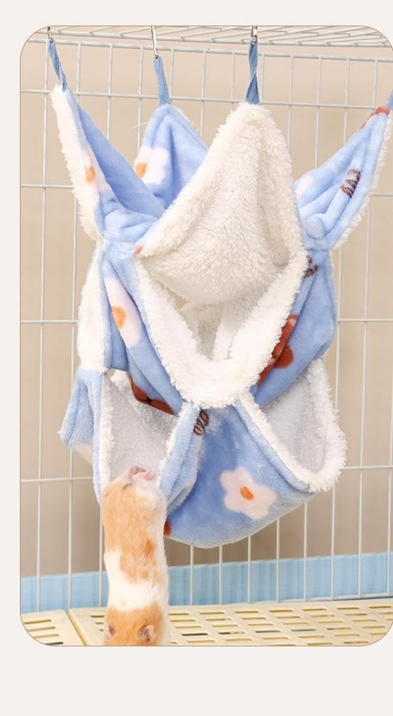 Small Animals Warm Plush Triple Bunkbed Cage Hanging Hammock Bed Hideout for Glider Ferret Squirrel Pet Hammock (Blue, S) image number 5