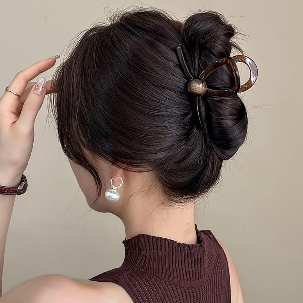 Pack of 2 Hair Clips Large Coffee Brown Colour Hair Clips Women'S Vintage Hair Clips with Pearl 11 Cm Large Hair Clip Big Claw Clip Cute Bead Hair Clip Hair Clips Cute Hair Clips Hair Accessories image number 1
