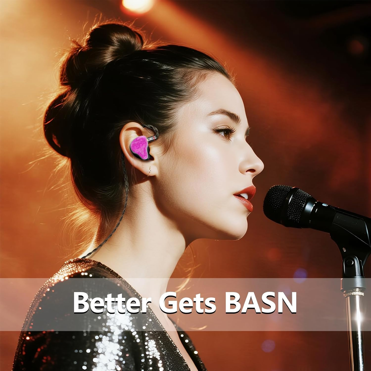 BASN Bmaster5 in Ear Monitors, 1DLC Diaphragm+4Ba 5 Drivers Drummers Headphones with Silver-Plated OFC Cable, Noise Isolation IEM Earbuds for Musicians (Pink) image number 3