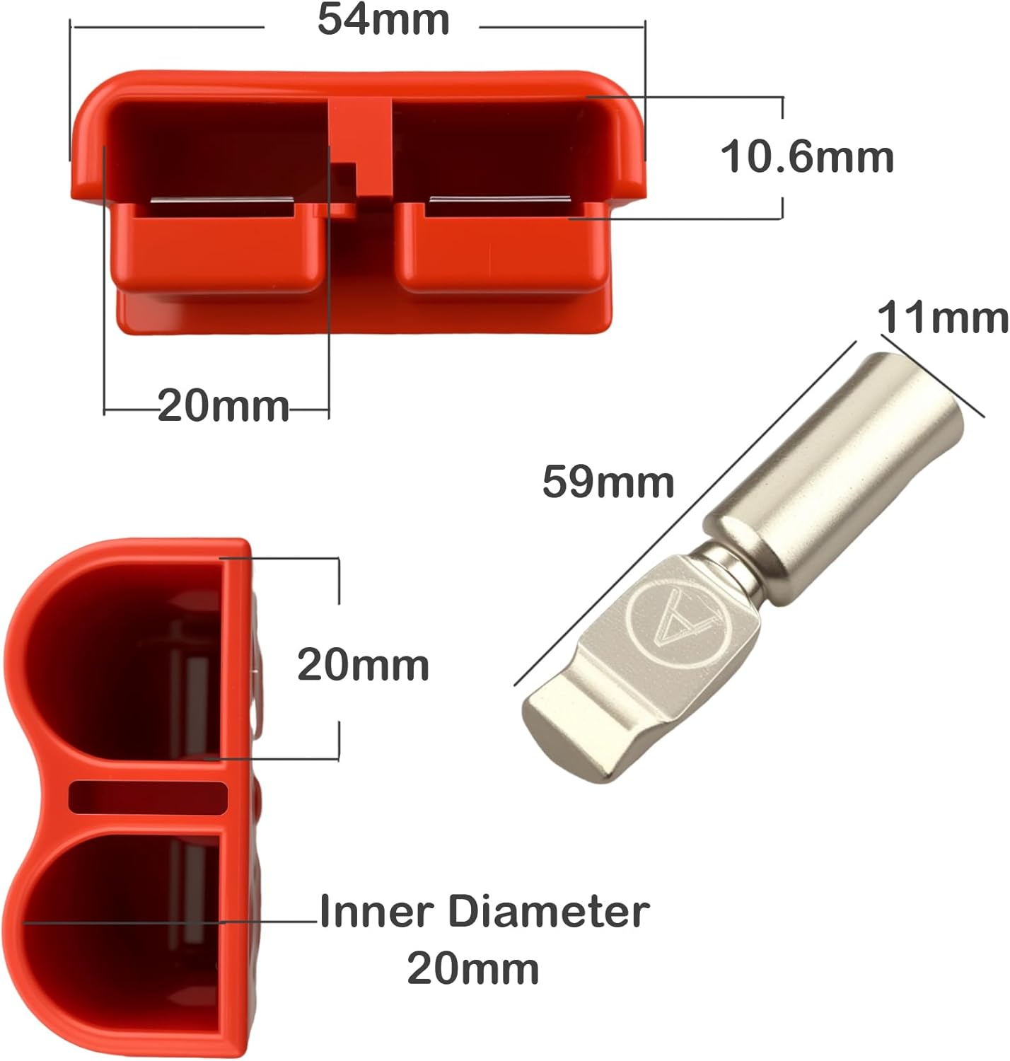 Anderson 175AMP 600V Type Plug Connectors,Efgtek 2 Pack 5.5Cm*8Cm Plug Cable Terminal Battery Power Battery Quick Connector with 5.8Cm*1.3Cm Solid Copper Terminals image number 2