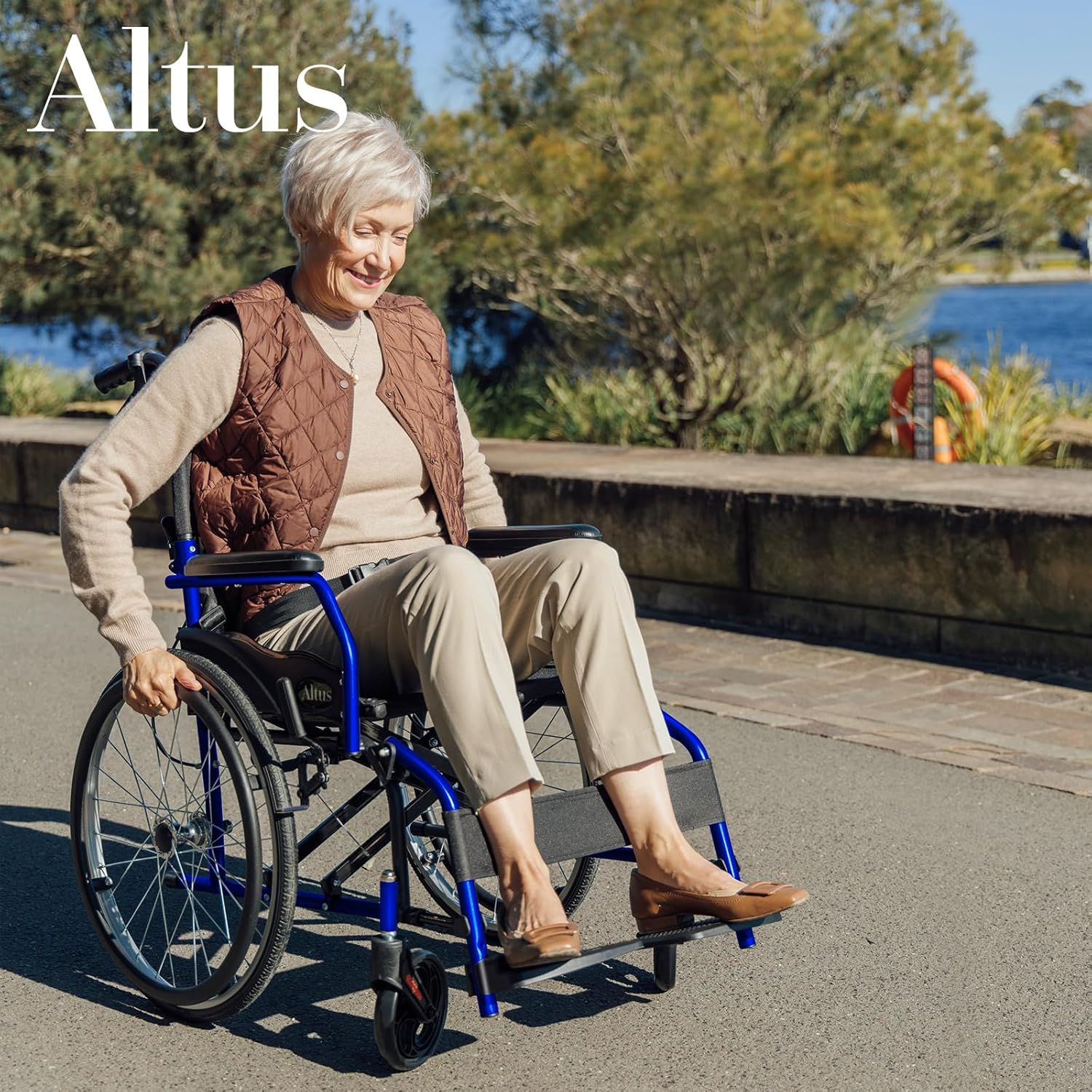 Altus Self-Propelled Wheelchair Manual Lightweight Mobility Transport 20-Inch Wheel Chair (Blue Frame) image number 2
