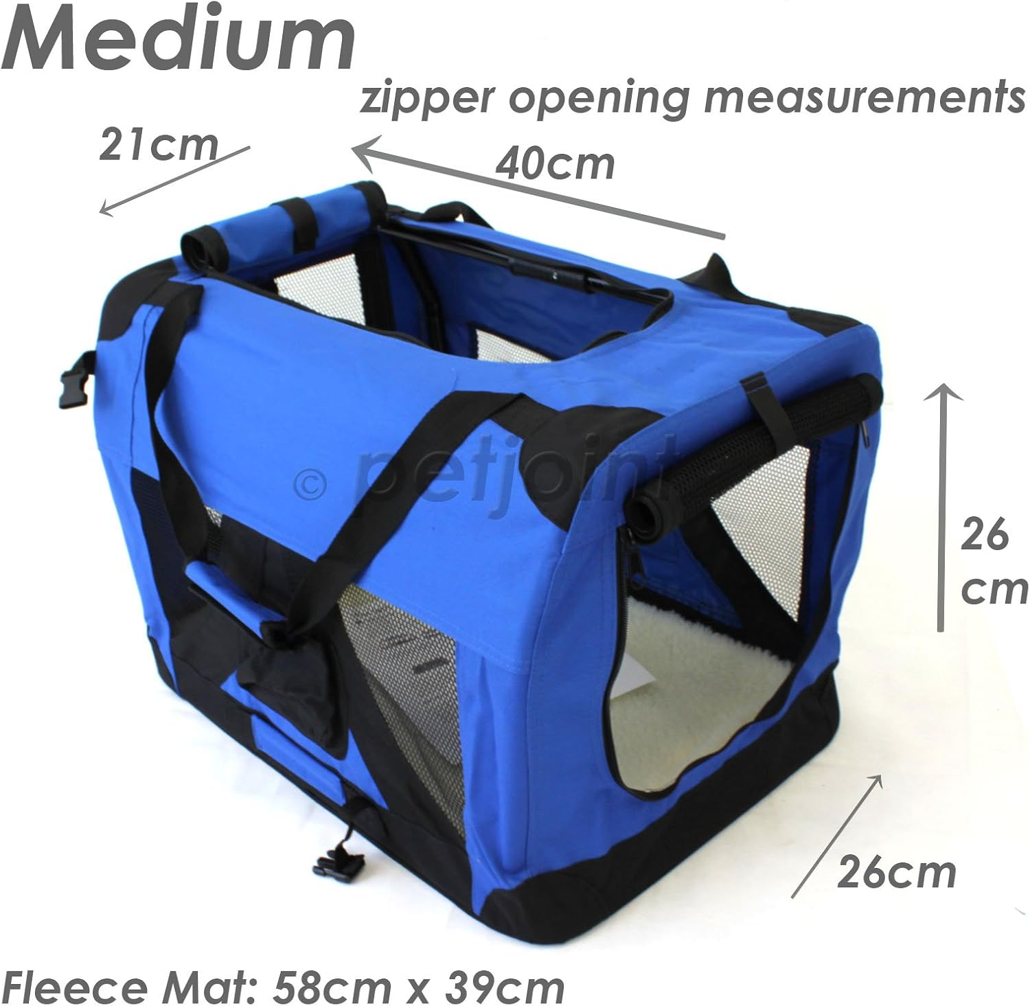 Pet Travel Carrier Soft Crate Portable Puppy Dog Cat Kitten Cage Kennel Home House Blue (Medium 60X40Cm)