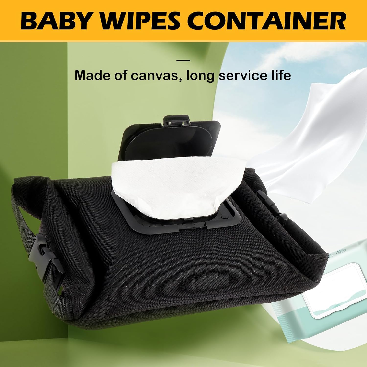 Baby Wipes Dispenser Portable Wet Wipes Pouches Dispenser Canvas Refillable Wipe Holder Keeps Wipes Fresh Reusable Travel Wet Wipe Container for Outdoor Outing Camping Hiking image number 3