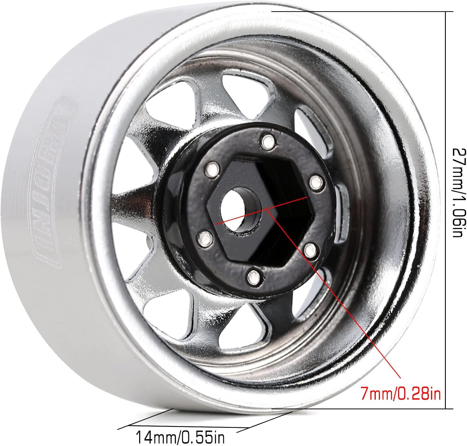 INJORA 1.0 Beadlock Wheel Stamped Steel Beadlock Deep Dish 1.0" Wheels for Axial SCX24 Gladiator Deadbolt Bronco C10 JLU Upgrade Parts(Silver) image number 3