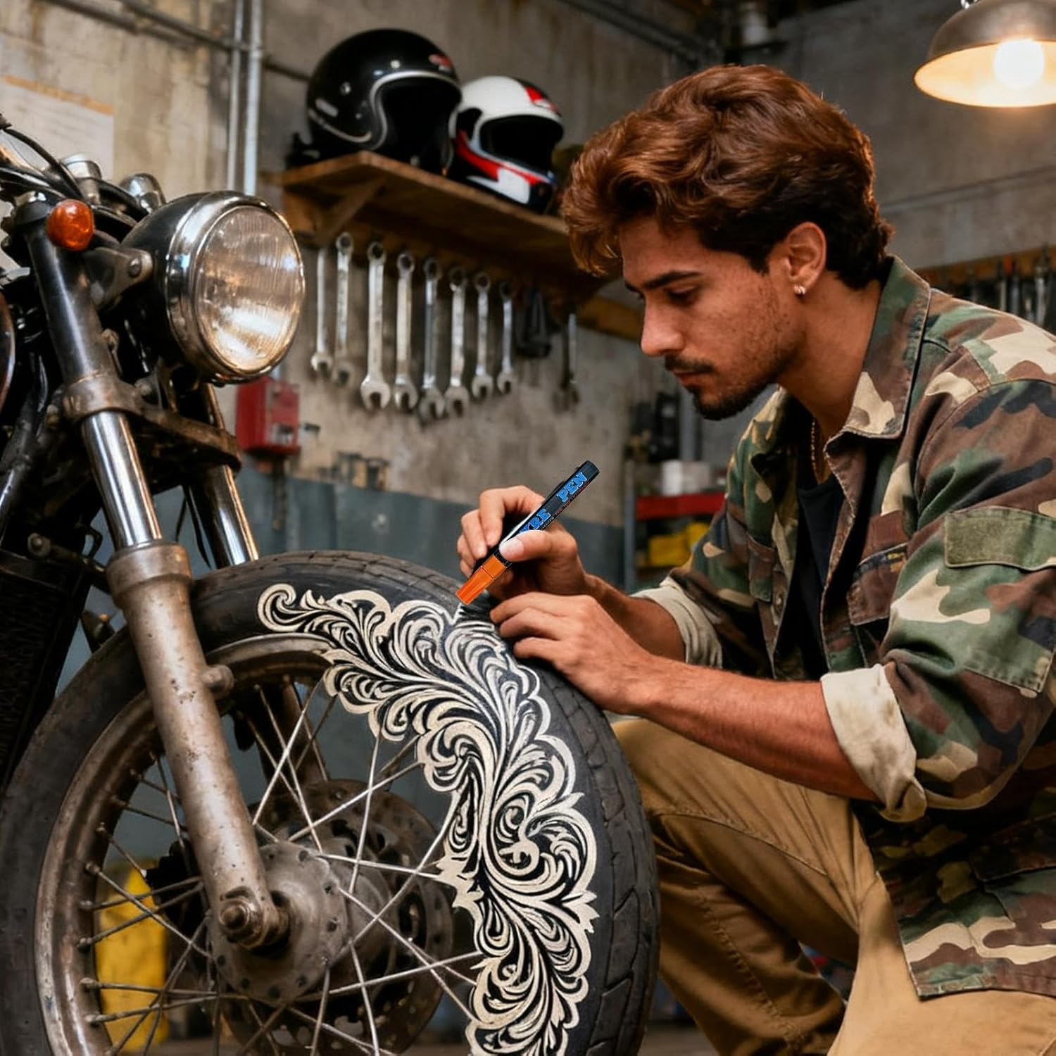 Tire Paint Pen - Erasable Weatherproof Non-Fading Quick Dry Tyre Drawing Marker,Car Wheels Tires Lettering Pen | for Motorcycle, Bikes, Bicycles, Metal, Glass - Brown image number 6