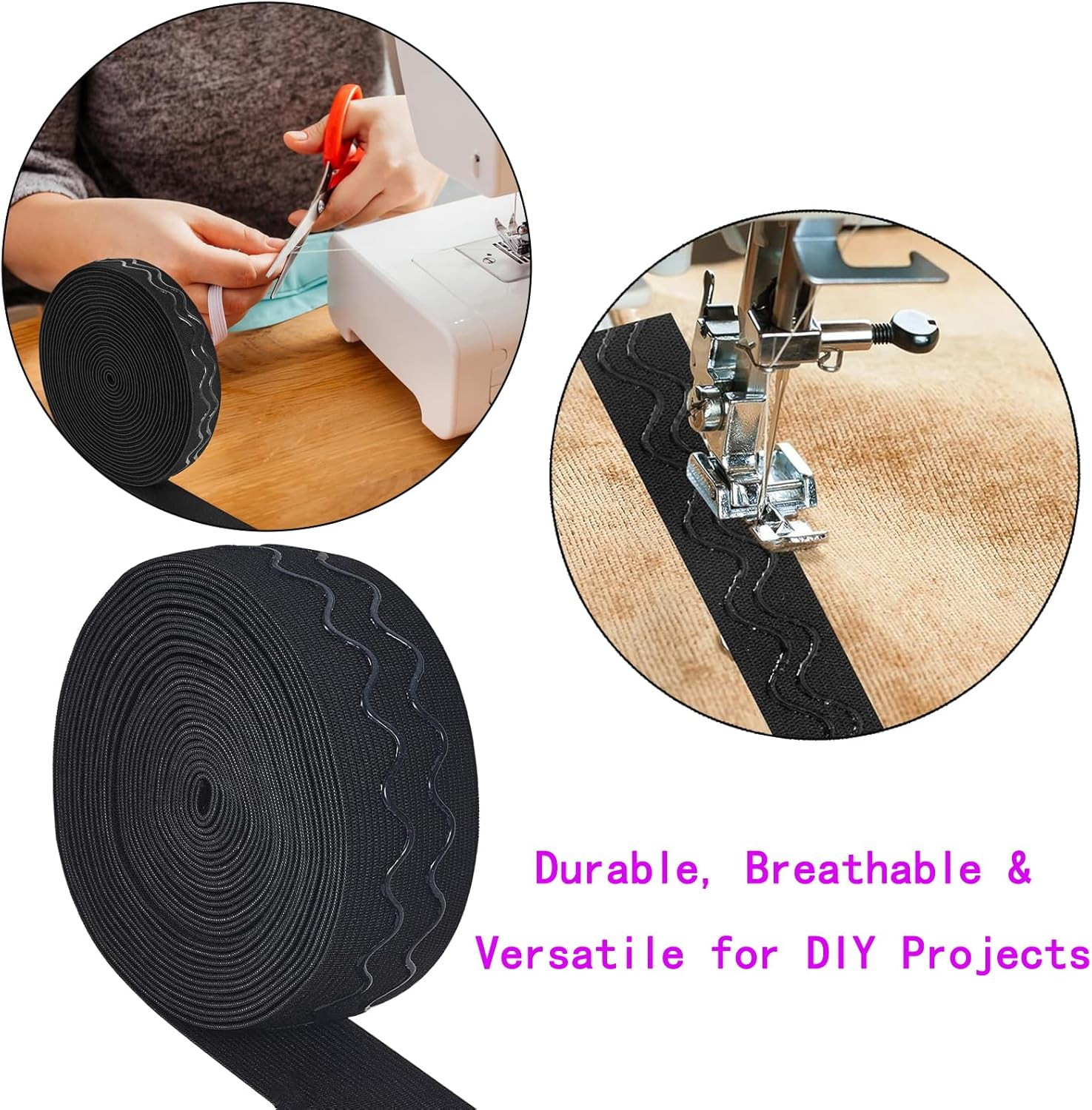 5 Yds Non-Slip 20Mm Elastic Ribbon, Wave Silicone Grip Tape, Stretchy Rubber Straps for DIY Sewing Crafts, Sports Gear, Waistbands - Durable, Flexible & Stylish Black Bands image number 4