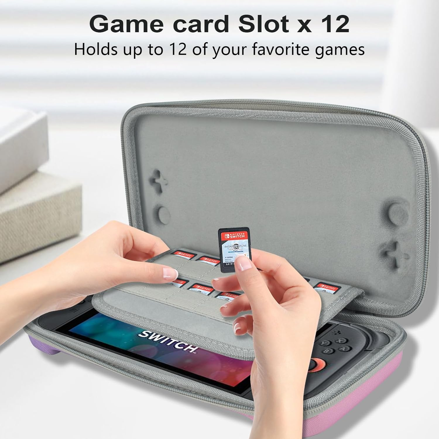Tcaraersing for Nintendo Switch 2 Protective Travel Carrying Case with 12 X Game Card Slots, 1 Slim Comfortable Grip Cover, 2 Screen Protector, Dedicated Charger & Accessory Storage Pockets， Purple image number 1