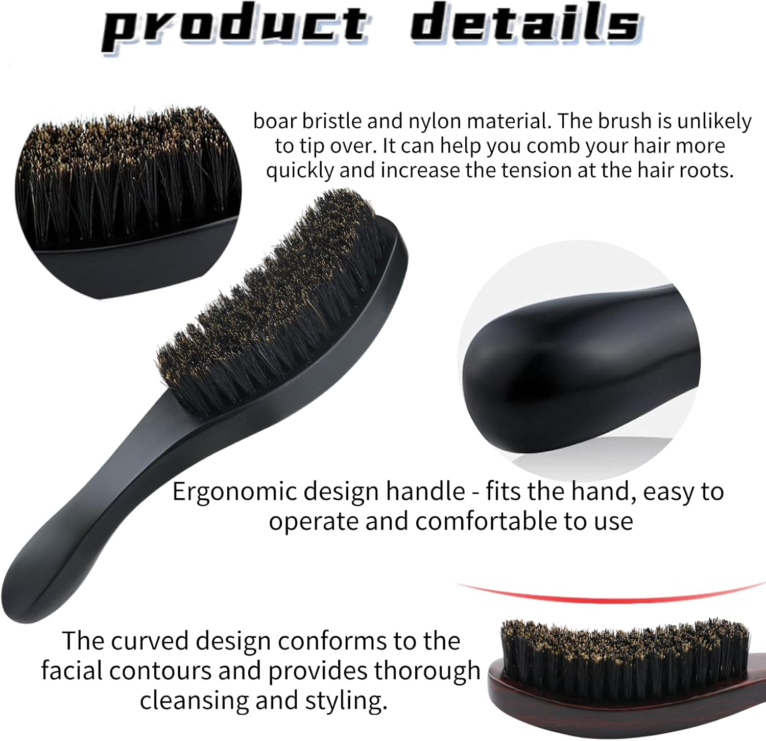 CKONXE Boar Bristle Wet and Dry Hair Hairbrush,Restore Shine and Texture, Smoothing Wave Styles for Man Women,Soft Bristles for Fine to Medium Hair,For Detangling, Beard Brush,Black image number 3