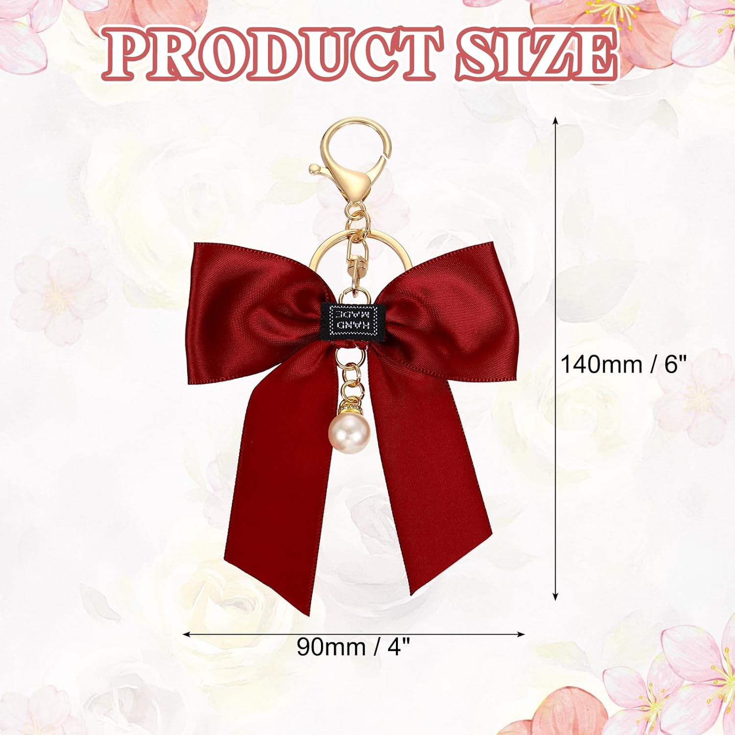 Uxcell Bow Knot Keychain, Cute Bag Charm Keyring, Bow Accessories for Women Purse, Backpack, Car Key, Phone Decoration (Red with Pearl) image number 3