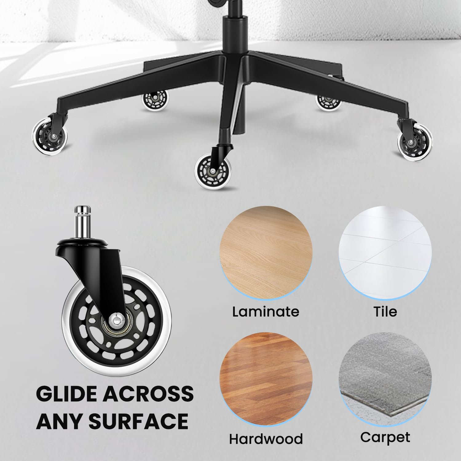 Office Chair Wheels (5Pcs), Necomi Office 3 Inch Replacement Chair Wheels 11X22Mm Replacement Desk Chair Wheels for Hard Floor Casters 5 Piece Heavy Duty Wheel Replacement Set