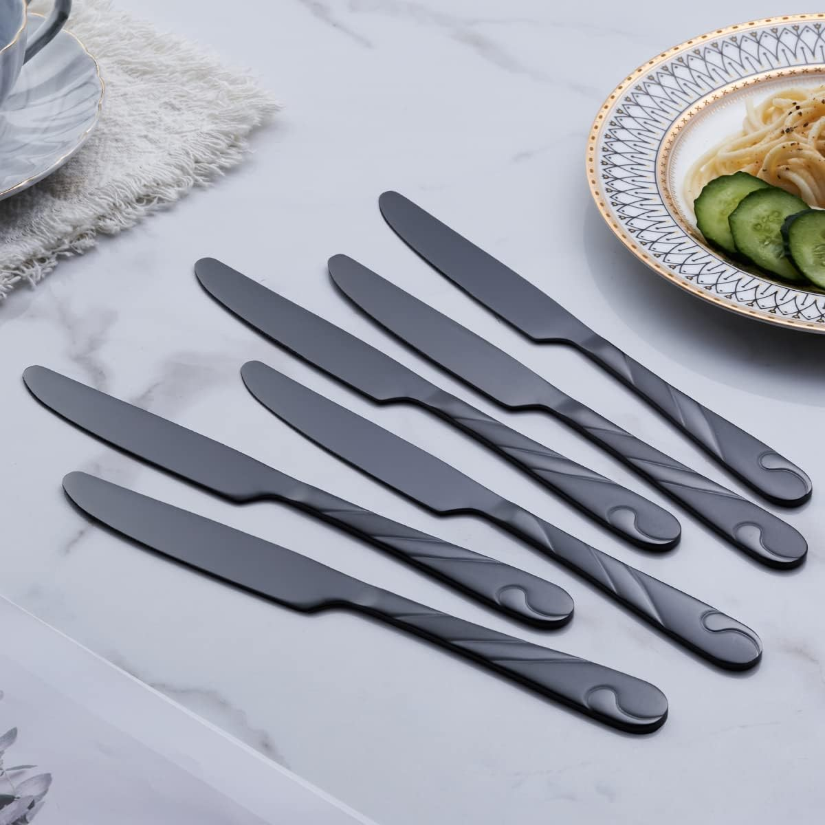 Black Dinner Knife Set, 9.2-Inch(23.4Cm) Stainless Steel Shiny Black Dinner Table Knife Silverware, Set of 6 image number 3