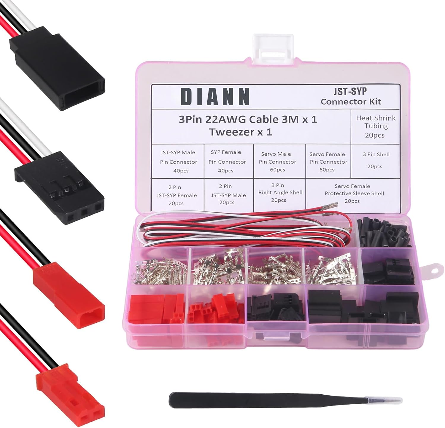 DIANN RC Servo Connector Kits Male Female Servo Plug Crimp Pin Cable Kit Model Receiver Battery ESC Connection for JST SYP Futaba Servo Wires RC Tool Set image number 3