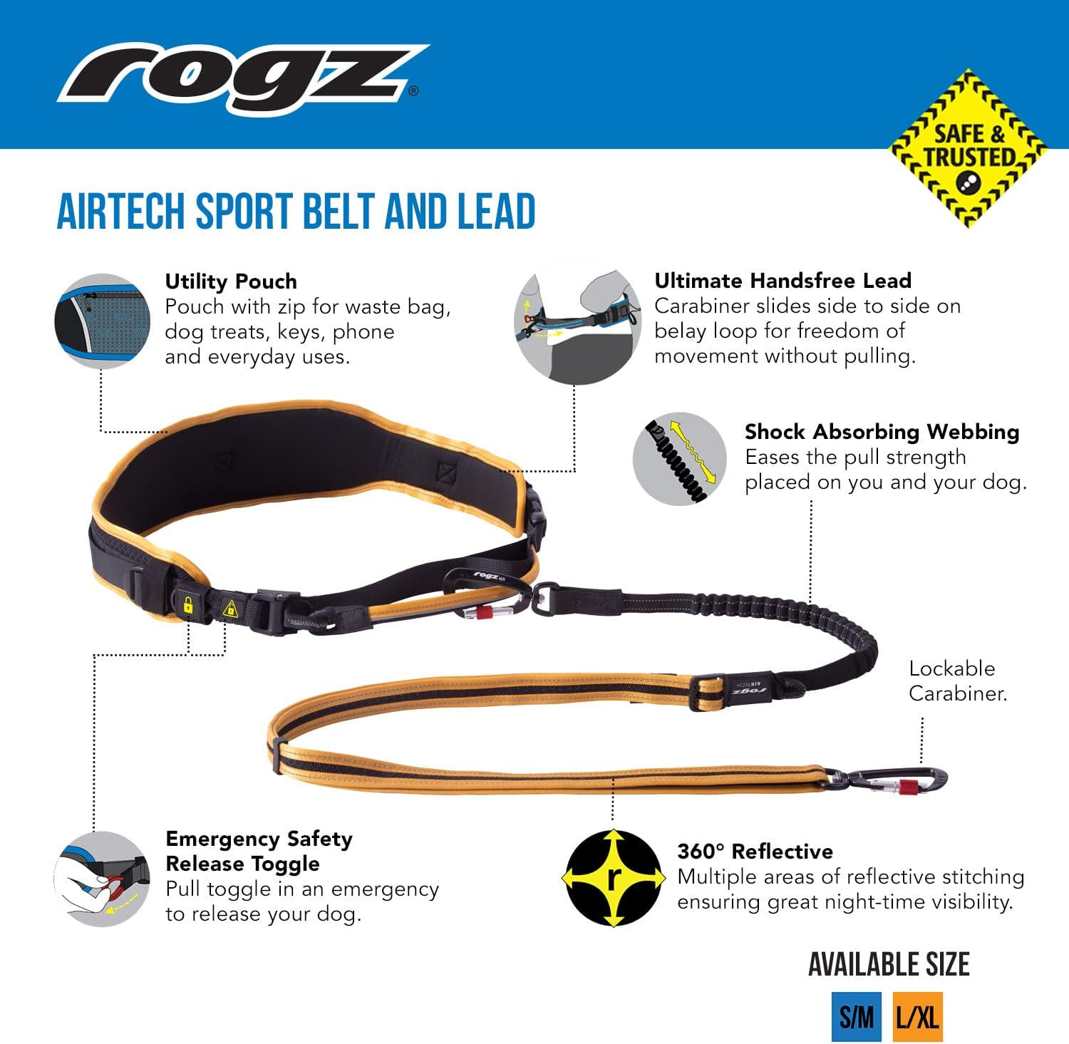 Rogz Airtech Sport Dog Belt and Lead, Burnt Ochre, Large/X-Large image number 2