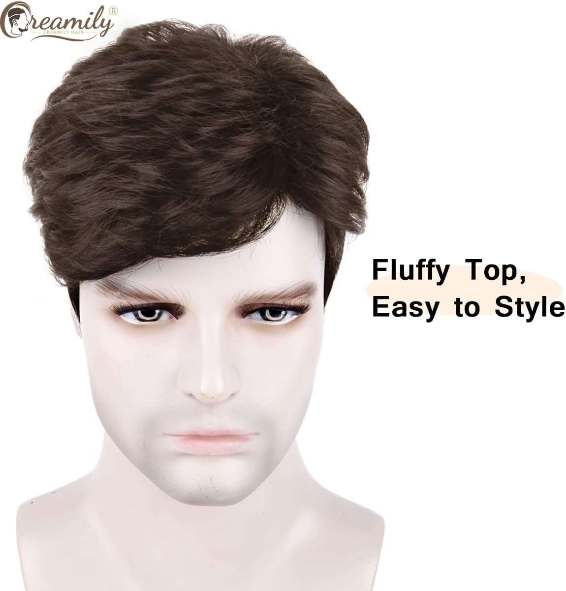 Creamily Mens Wigs Short Light Brown Wig Synthetic Heat Resistant Natural Halloween Cosplay Hair Wig for Male image number 4