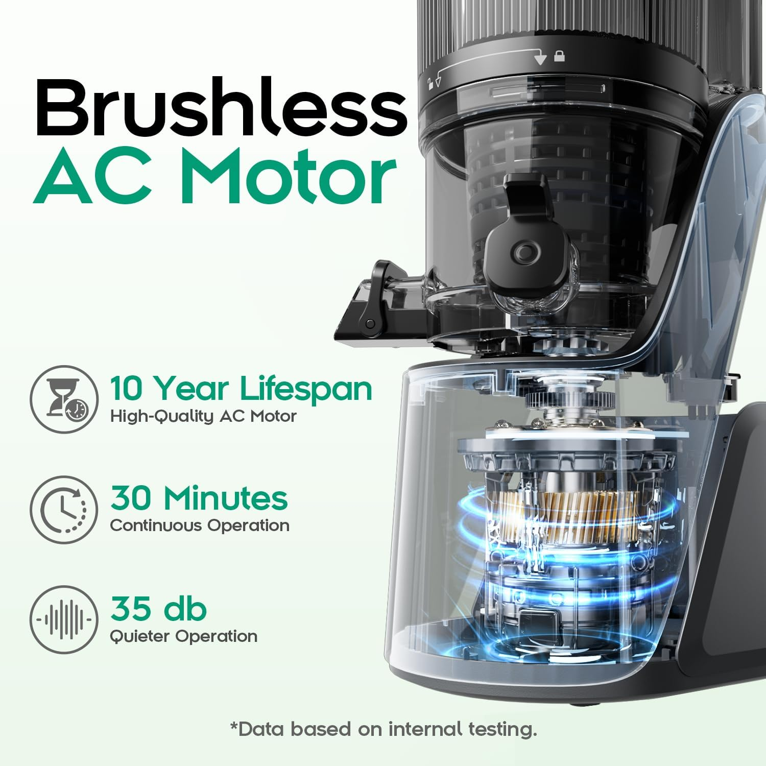 Canoly Cold Press Juicer Machines,150Mm Wide Chute with Dual Strainers for Juice & Sorbet Masticating Juicer Powerful AC Brushless Motor, Self-Prepping Anti-Clog System and BPA Free, Space Gray image number 6