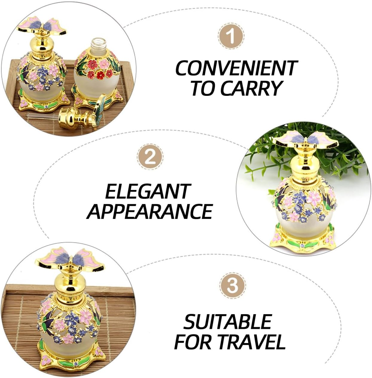 Healifty 15Ml Glass Perfume Bottle, Vintage Decorative Perfume Bottle, Refillable Perfume Bottle Dropper Bottle for Woman, Women Girl Gift image number 6