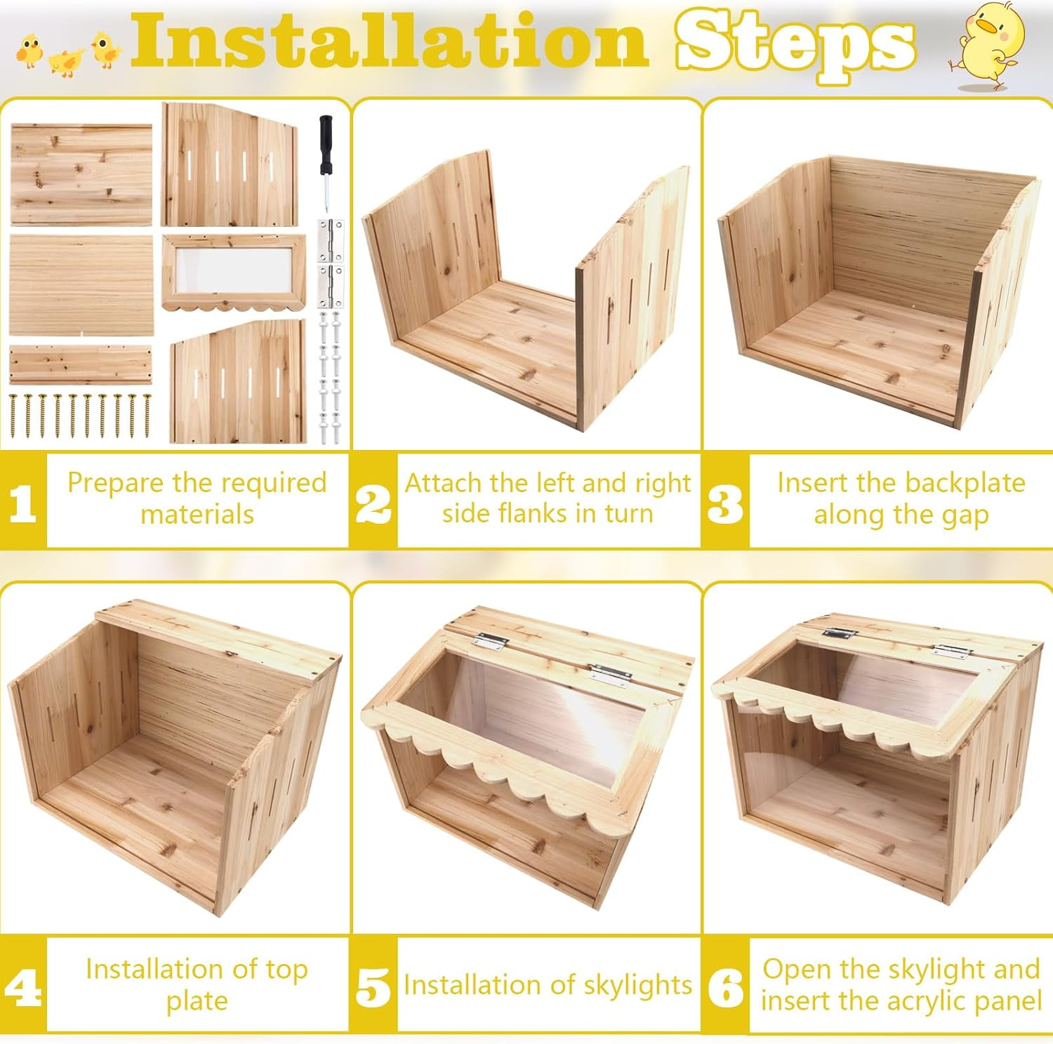 Chicken Brooder Box, Large Wooden Brooder Box for Chicks, Chick Brooder Baby Chicken Supplies, Animal Playpen with Top for Chickens, Ducks, Quails, Hamsters (15.7''*11.8''*11.8'') image number 6