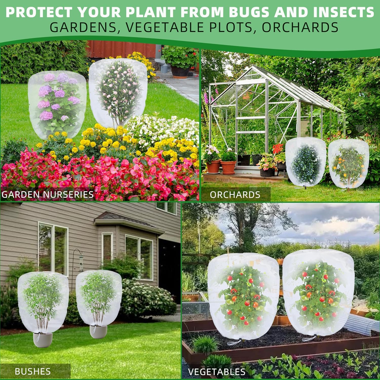 5 Pack Garden Plant Fruits Tree Protection Netting Covers with Drawstring, 3.3 X 2.7Ft Bird Insect Netting Bag, Plant Netting Barrier for Fruit/Flower/Herb/Vegetables (3.3 X 2.7Ft) image number 5