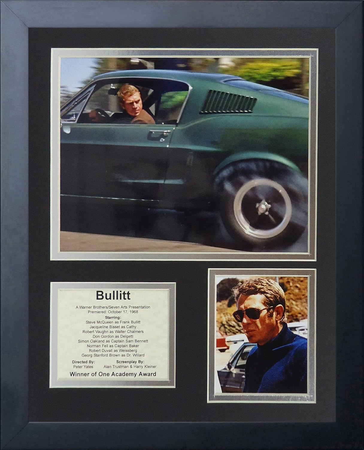 Legends Never Die Bullitt Movie- Steve Mcqueen Collectible | Framed Photo Collage Wall Art Decor, 11 X 14-Inch, (16151U)