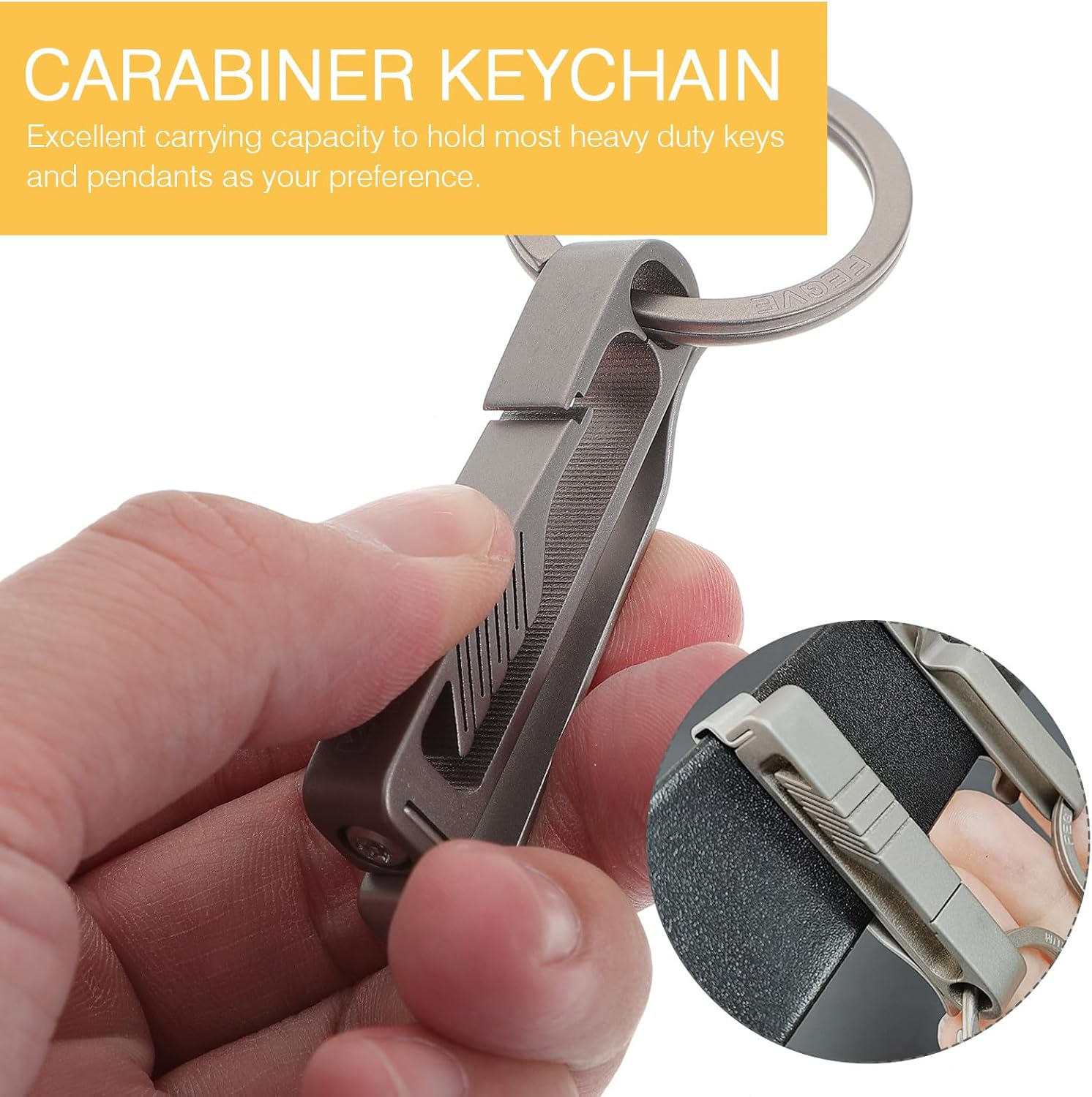 HOODANCOS Titanium Alloy Carabiner Keychain Double-Sided Key Clip Lightweight Rust-Resistant with Ring for Men Duty Belt and Outdoor Accessories image number 6