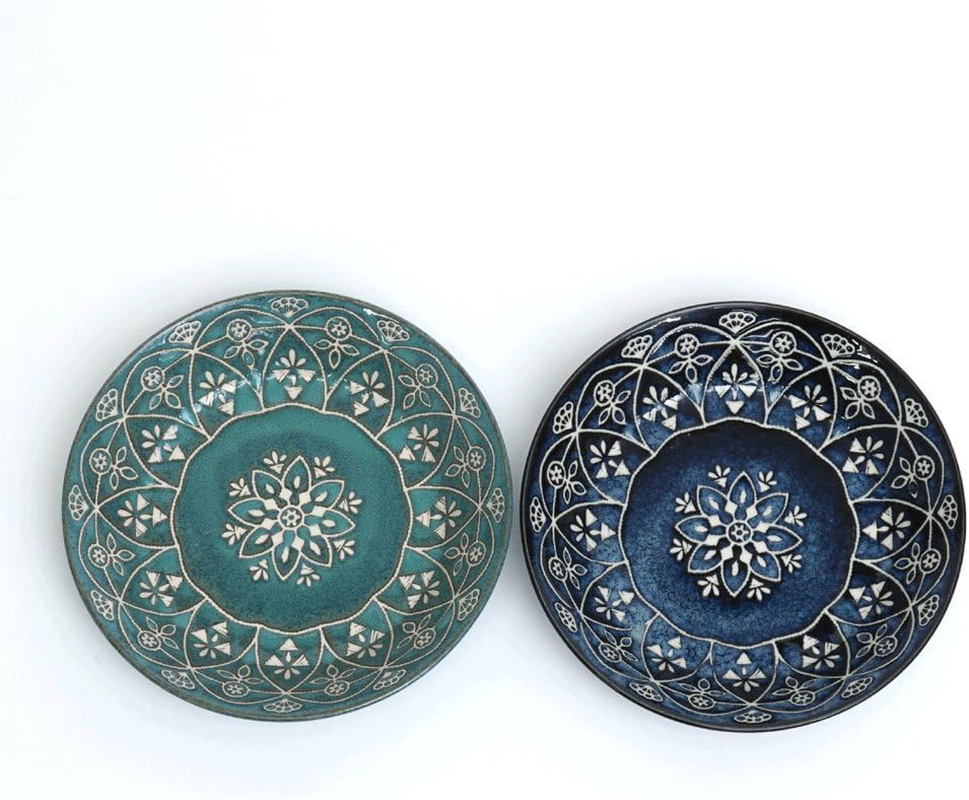 Marusankondo 01563 Curry Plate, Blue, Green, Plate, &Phi;8.1 X H1.6 Inches (20.5 X 4 Cm), Moroccan Curry Set image number 5