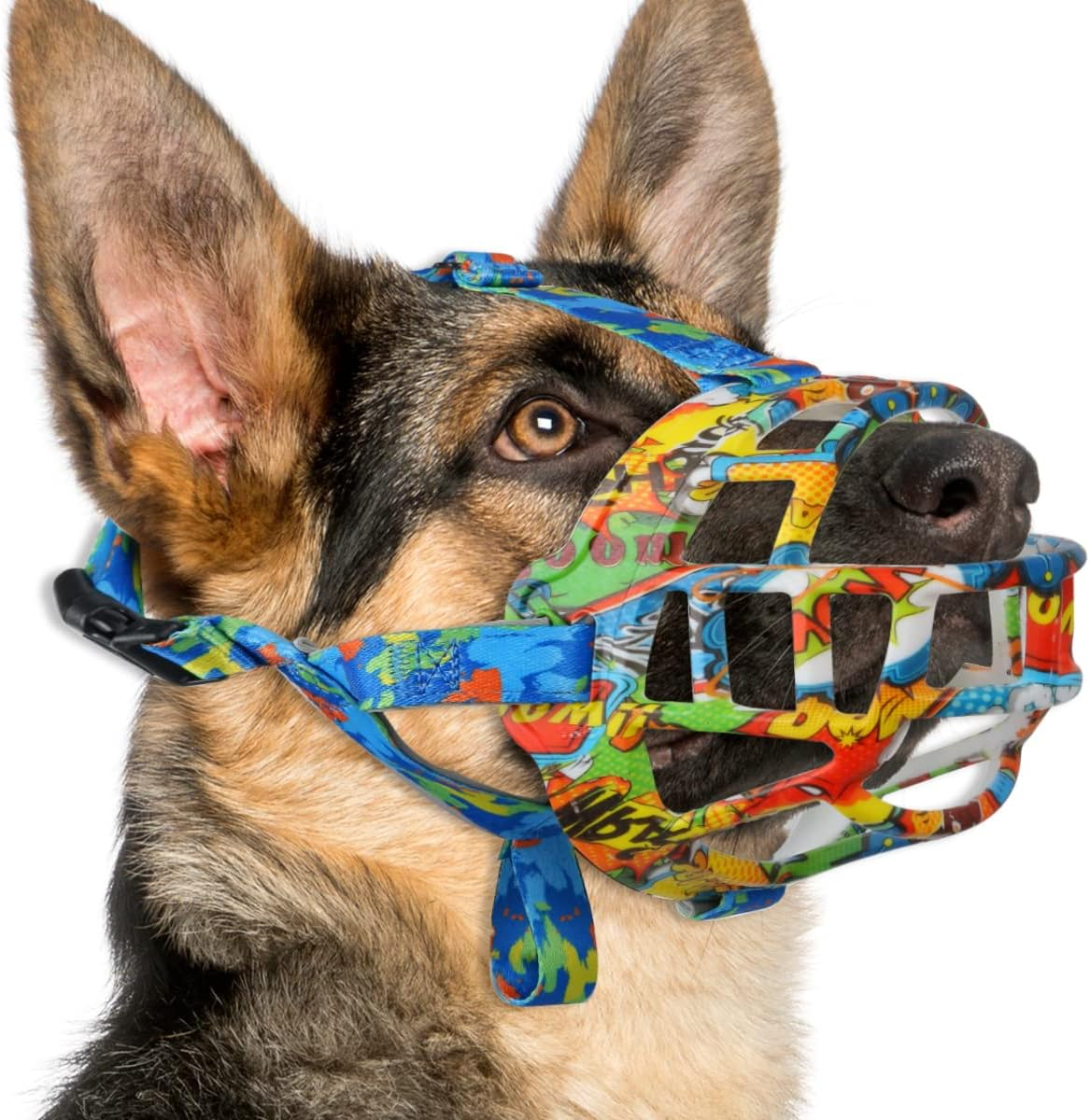BARKLESS Dog Muzzle, Silicone Basket Muzzle for Small Medium Large Dogs, Soft Cage Muzzle Prevent Biting Chewing, Allow Drinking Panting, Suitable for German Shepherd