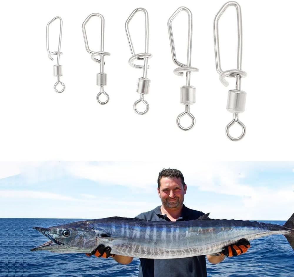 THJOPOKEEL 50Pcs Fishing Swivels Snaps 2# 4# 6# 8# 10# Ball Bearing Swivel Copper Stainless Steel Alloy Snap Swivel Fishing Swivels Snaps Lure T Shaped Swivel Line Connector image number 6