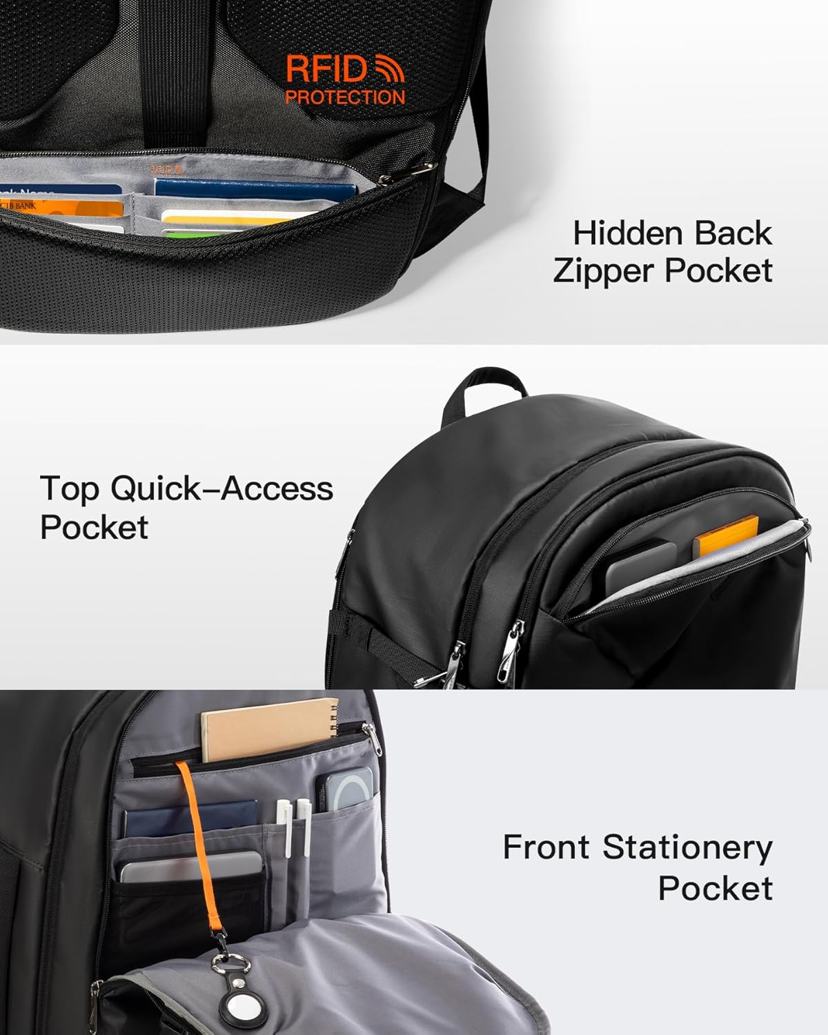 Inateck Travel Backpack, 180&deg; Open TSA Friendly Carry-On,For Men, Daypack for Business Trips,Black image number 6