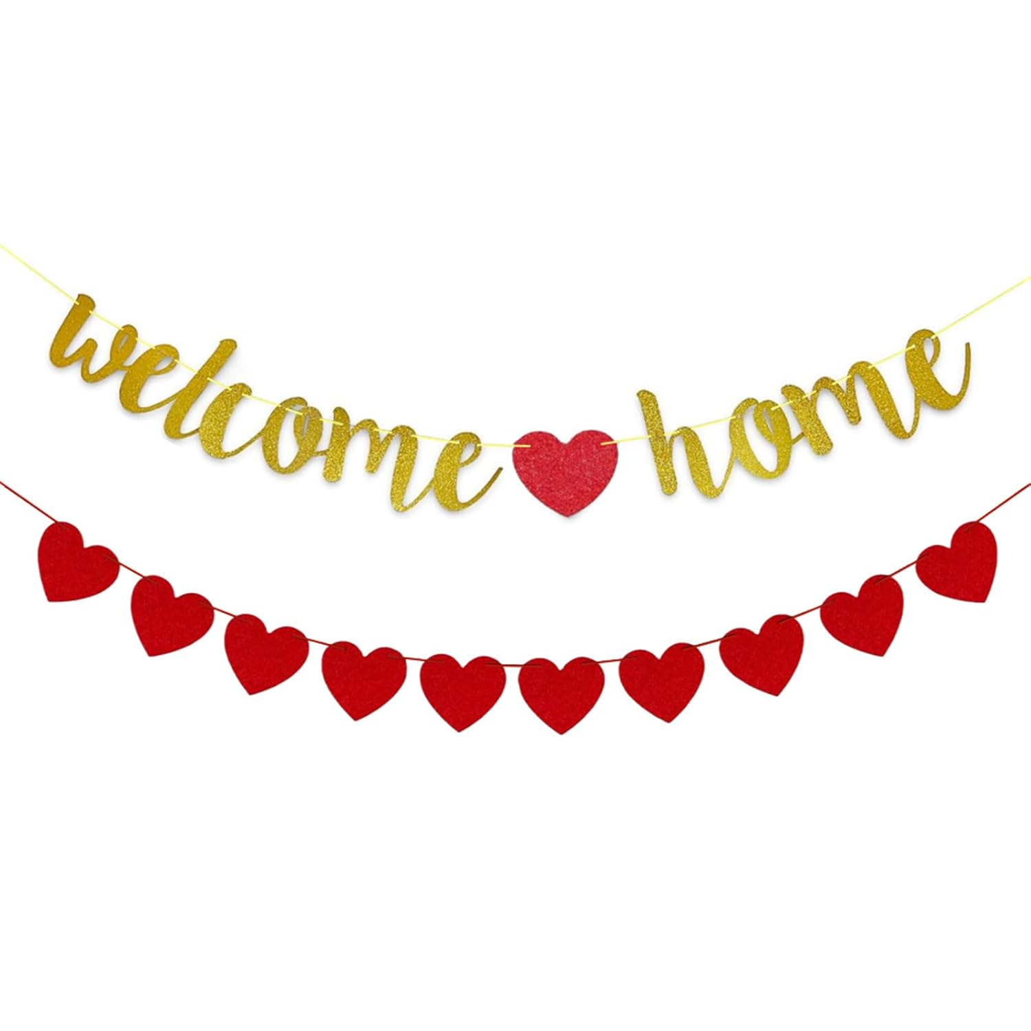 Yeanifeana Welcome Home Banner with Pre-Strung Sparkling Heart Garland, Ready-To-Hang Decoration for Homecoming, Military Return, Family Reunion, Graduation & Housewarming Backdrop, Photo Props, Celebrations image number 6