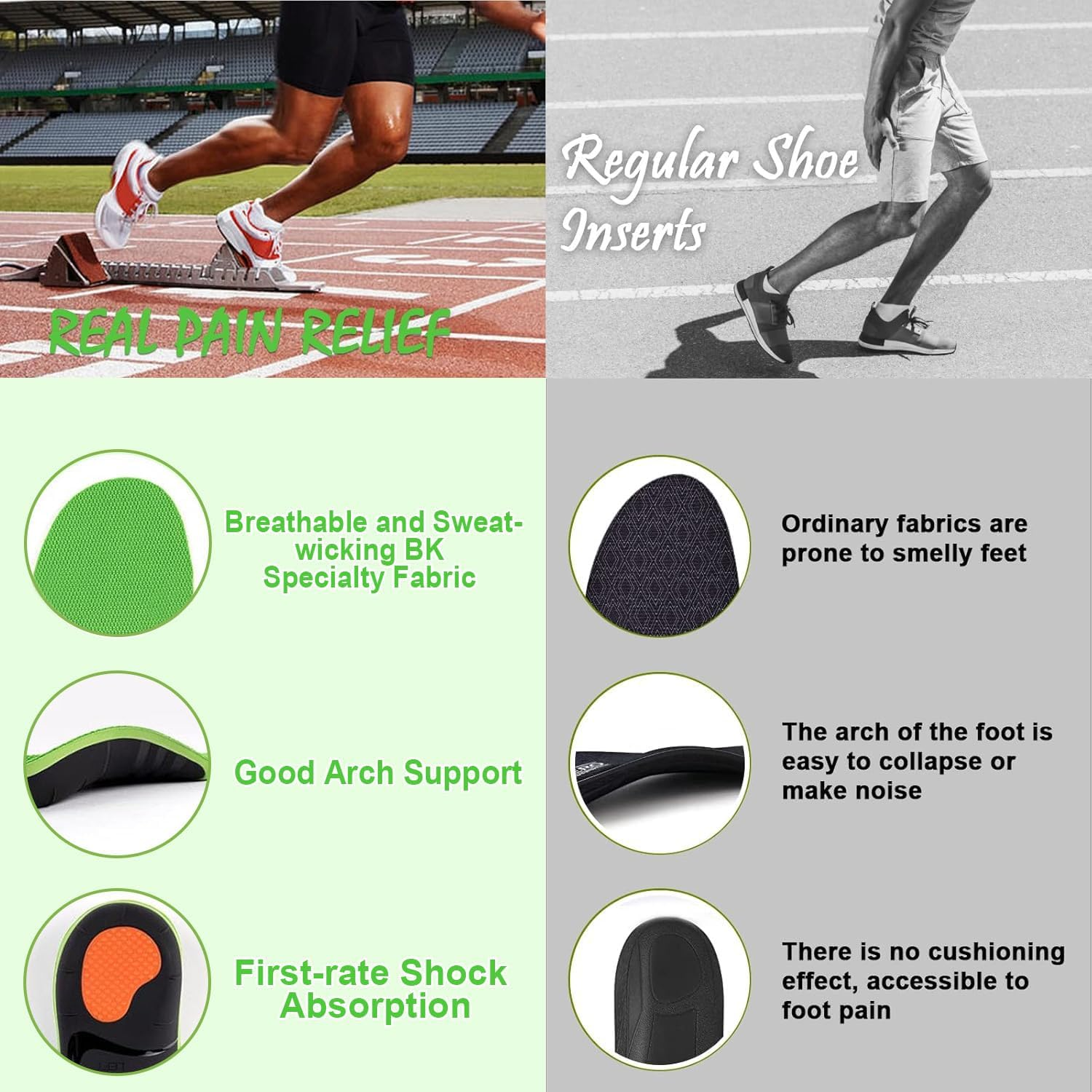 NHEWMAS Plantar Fasciitis Insoles for Men Women, Arch Support Pain Relief Orthotics, Flat Feet Orthotic Insert, Work Boot Insoles for Standing All Day (L: EU 43-46)