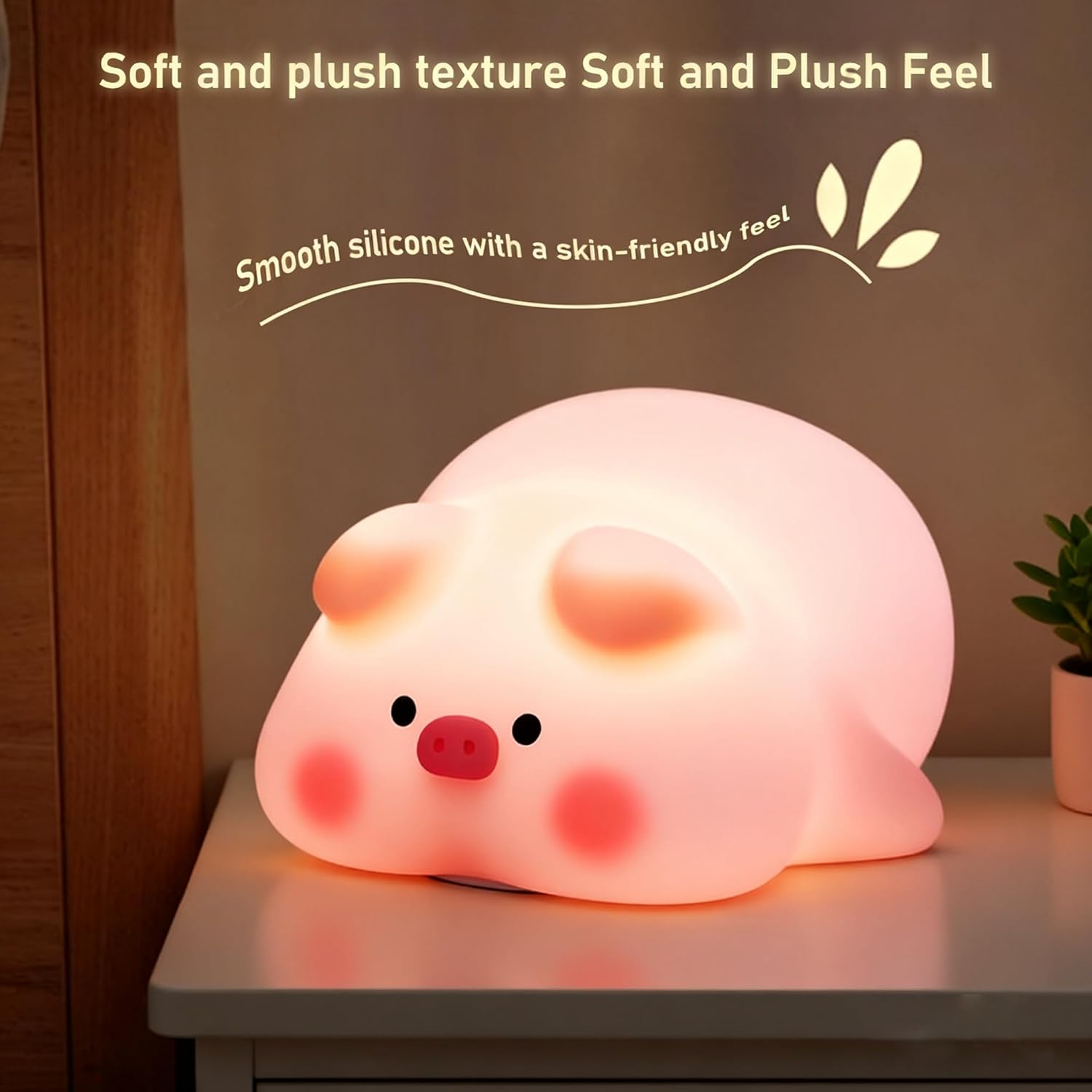 Portable Night Light, Bedside Touch Lamp, Cute Silicone Nightlight for Kids Toddler, 3 Level Dimmable Soft Night Lamp for Bedroom Kids Room Decor (Pig)