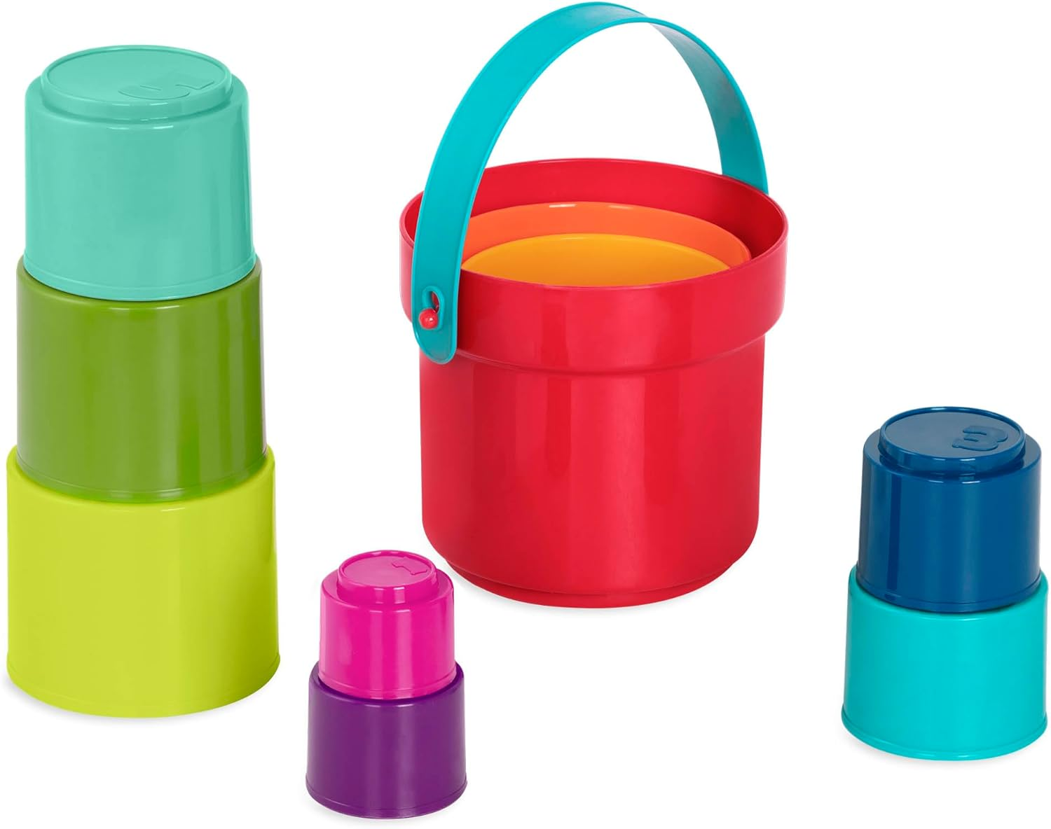 Battat &ndash; Stacking Cups &ndash; 10 Pcs &ndash; Plastic Nesting Toys &ndash; Bucket with Carry Handle &ndash; Water & Sand &ndash; Colorful Toy Set for Toddlers &ndash; Stack up Cups &ndash; 18 Months + image number 3