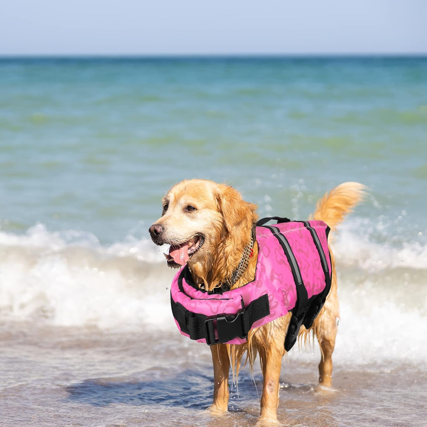 Neween Dog Life Jacket with Reflective Stripes, Adjustable Dog Life Preserver Ripstop Dog Life Vest with High Flotation and Lift Handle, Pet Lifesaver Swimsuit for Small Dogs (Pink, Small) image number 4